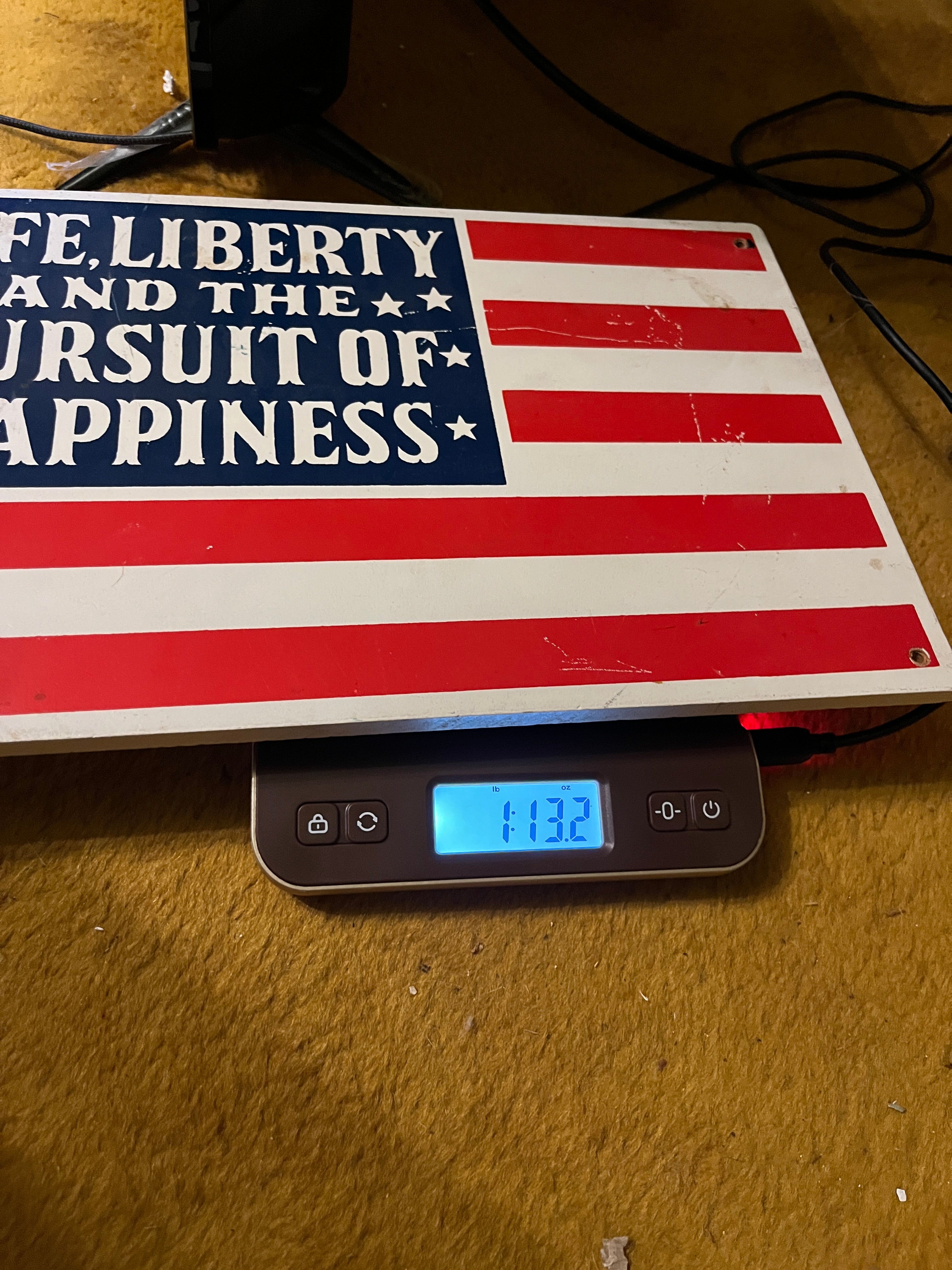 1970s Yorkcraft Life liberty and the pursuit of happiness sign pf