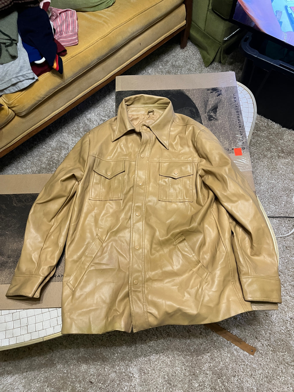 Classic 70s/80s Haband faux‑leather jacket in a warm camel color size large zz
