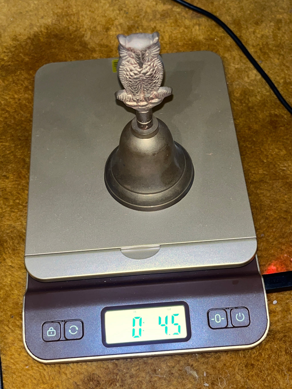 Vintage Solid Brass Owl Hand Bell – Made in India (C. 1960s) pf