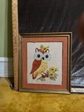 1970 Vintage Framed Owl Crewel Embroidery – Hand-Stitched Textile Art (Dated & Signed) pf