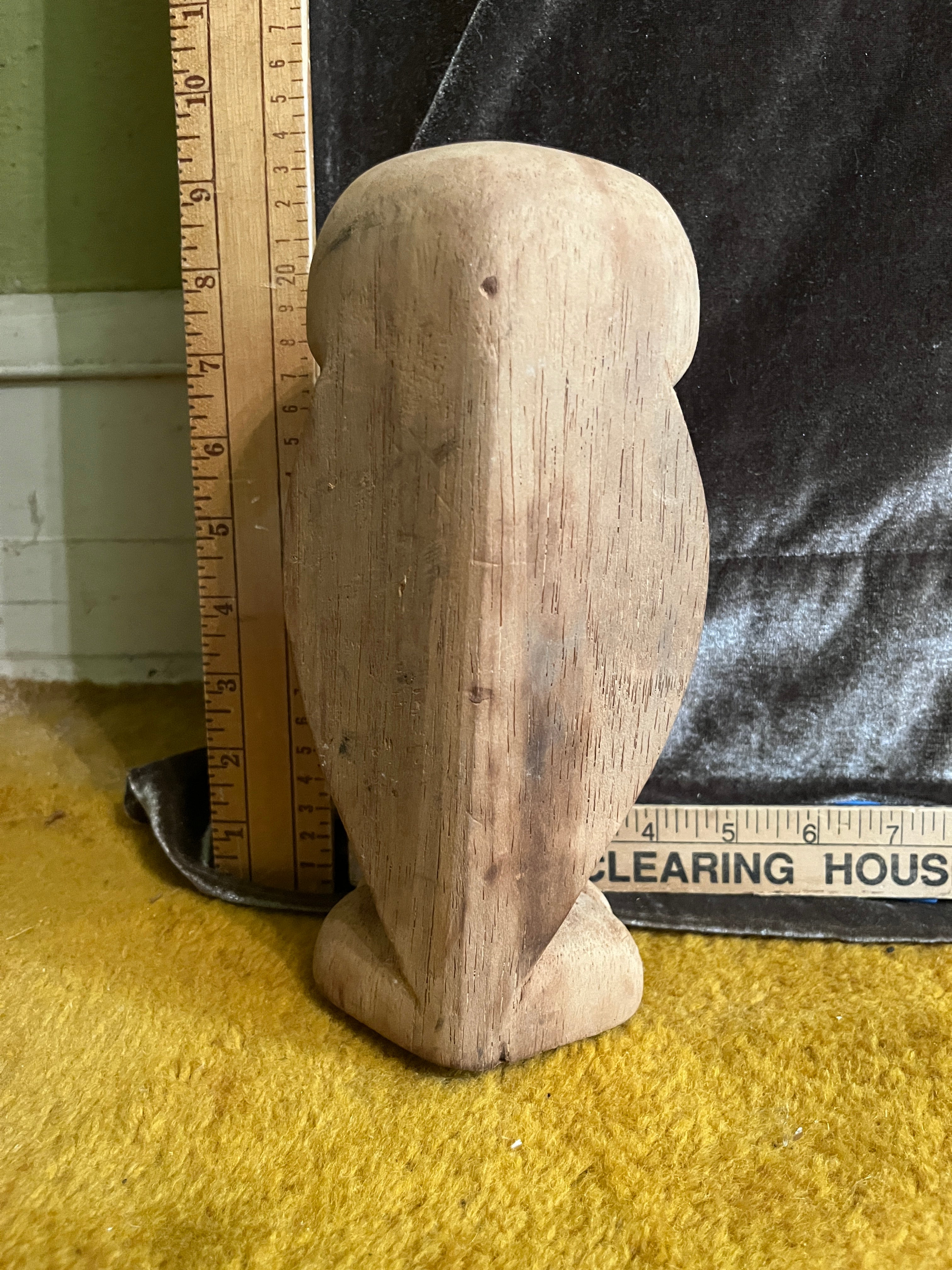 Vintage Mid Century Modern Hand Carved Wooden Owl Sculpture Minimalist MCM 8x4 pf