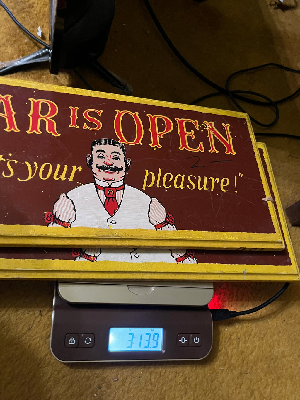 Bar is open, Barman is off duty double sided sign pf