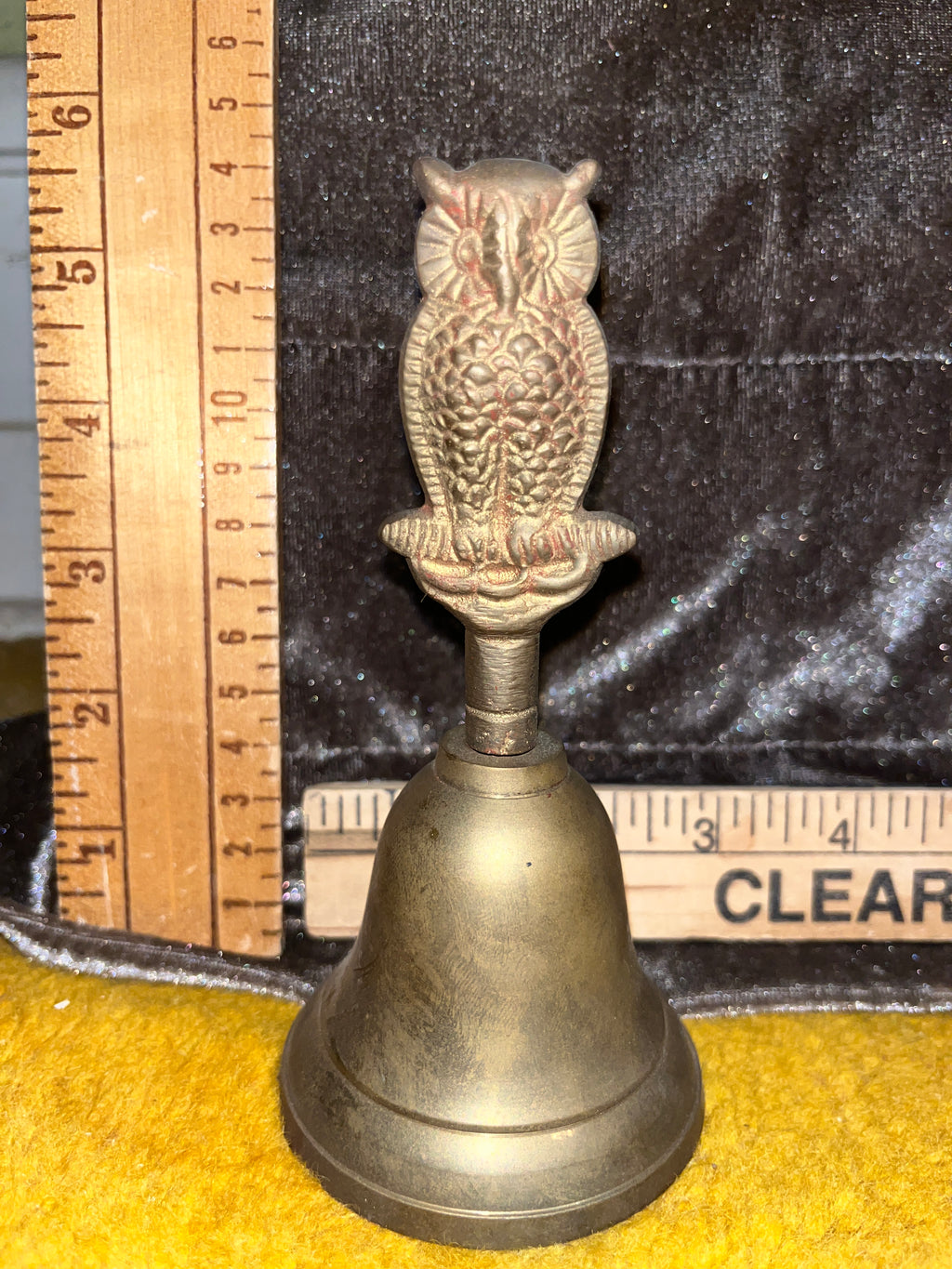 Vintage Solid Brass Owl Hand Bell – Made in India (C. 1960s) pf
