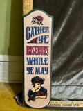 Vintage 1969 Yorkcraft Wooden Wall Sign - "Gather Ye Rosebuds While Ye May” pf