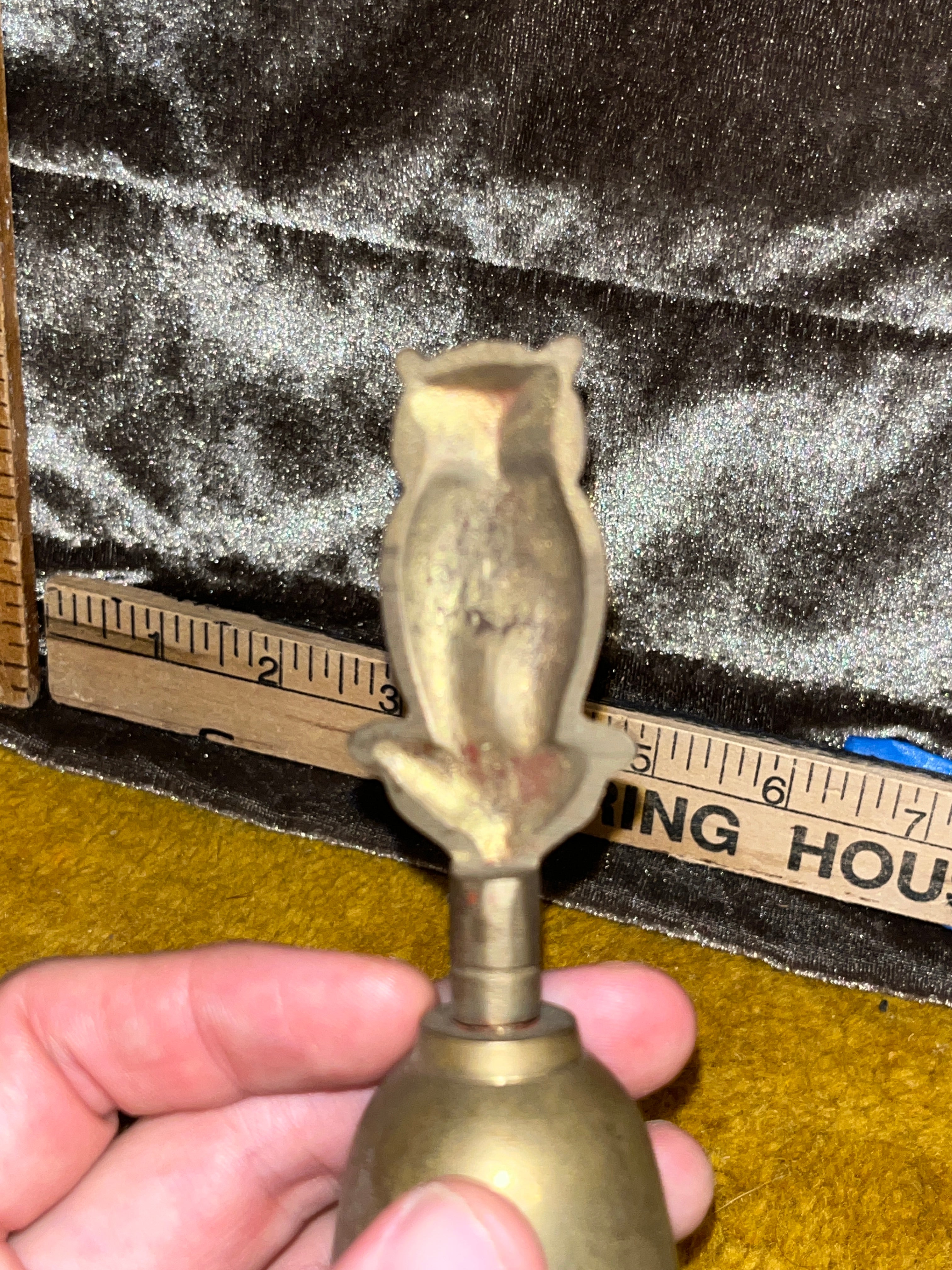 Vintage Solid Brass Owl Hand Bell – Made in India (C. 1960s) pf