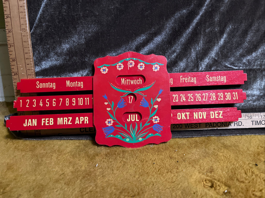 Vintage 1960s German Folk Art Wooden Perpetual Calendar - AFRC Chiemsee Souvenir sign pf