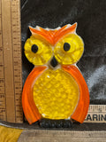Vtg 1970s MCM Lucite Owl Wall Plaque Hanging Orange Yellow Retro Resin Decor 6.5x4.5 inches pf