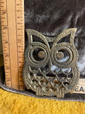 Vintage Solid Brass Owl Trivet – 5" x 4" Mid-Century Boho Kitchen Hot Plate pf