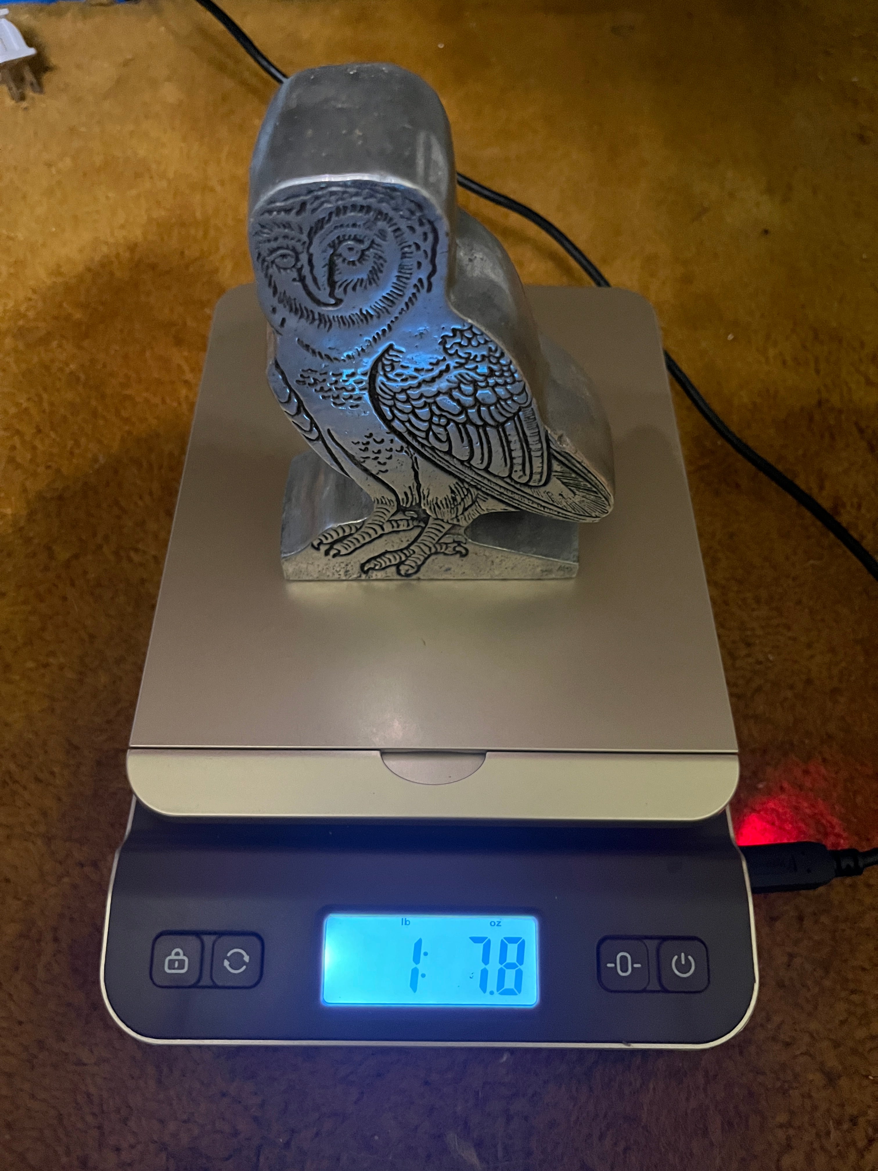 Vintage 1970s Wilton Armetale Heavy Cast Aluminum Owl Bookend / Doorstop (1.5 lbs) pf