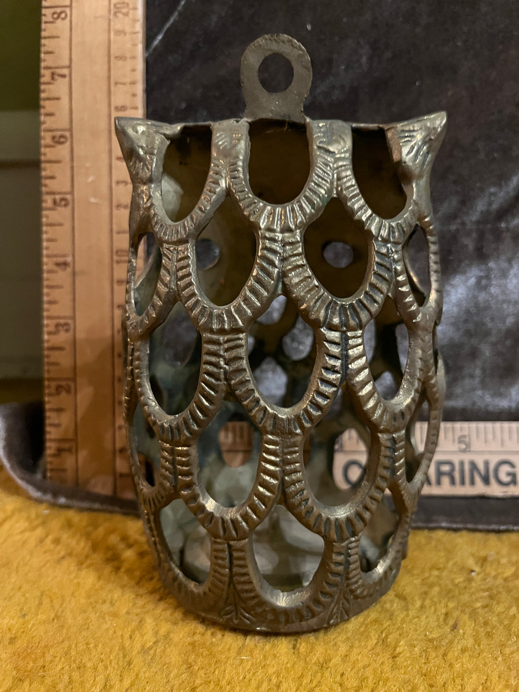 Vintage Mid-Century Brass/Cast Metal Owl Candle Lantern 6x4 inches pf