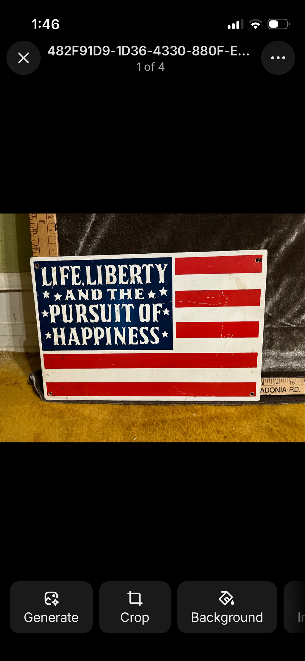 1970s Yorkcraft Life liberty and the pursuit of happiness sign pf