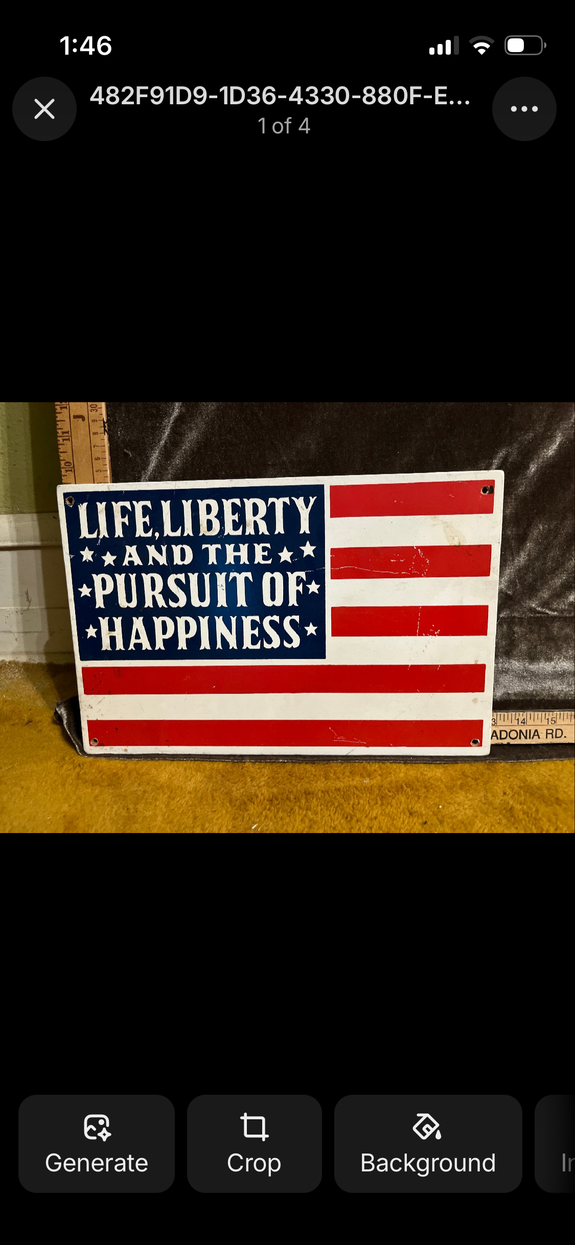 1970s Yorkcraft Life liberty and the pursuit of happiness sign pf