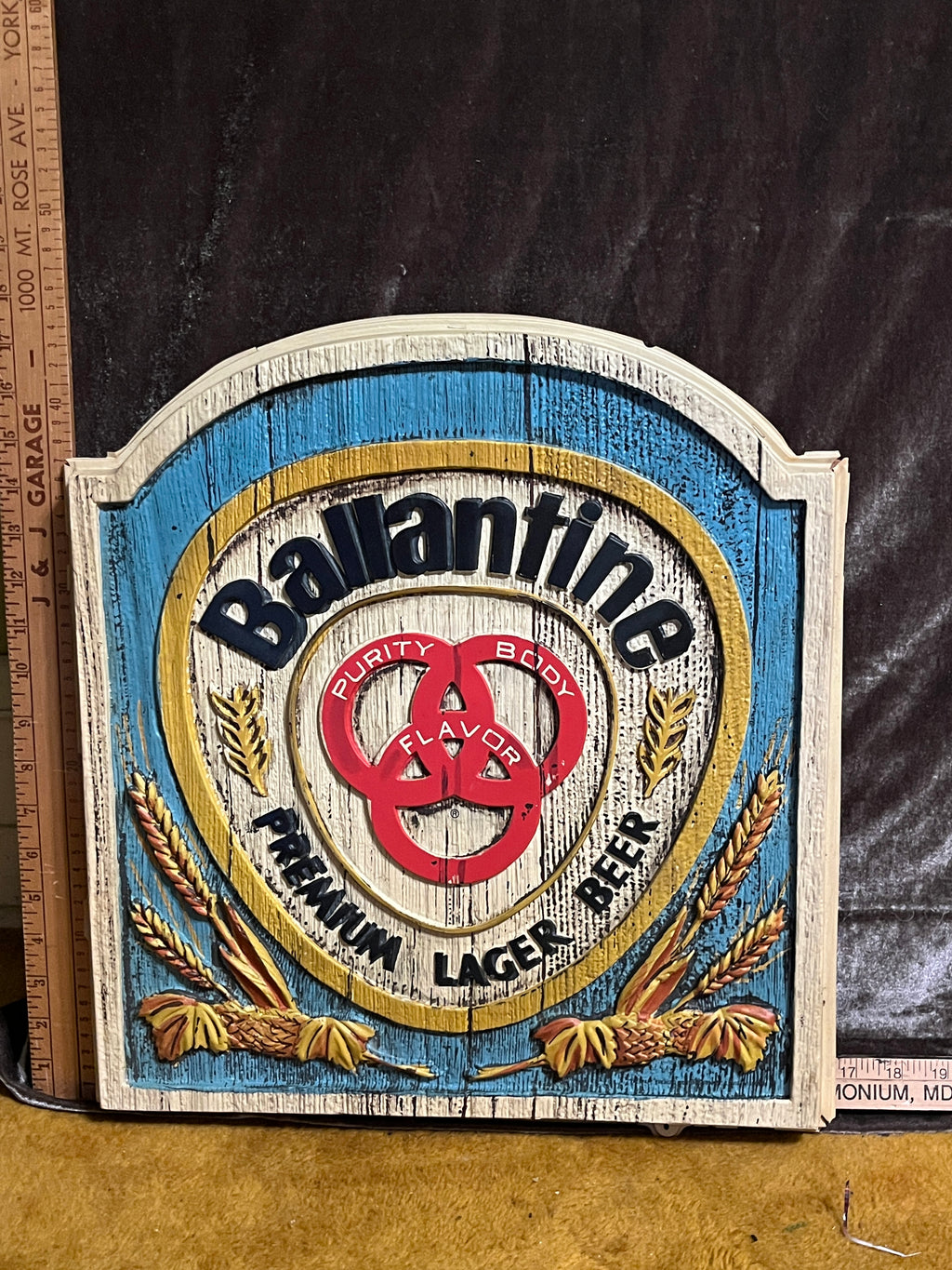 Vintage 1970s Ballantine Premium Lager Beer Vacuform Wall Sign (16.5" x 17.75")
 pf