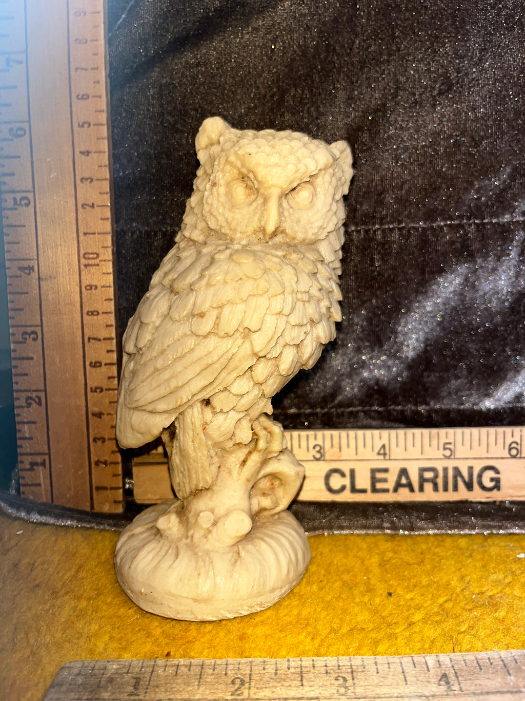 Vintage Antique Cream Alabaster Owl Figurine 5.5” – Mid Century Italian Resin Stone Statue (Beige/Ivory Variant) pf