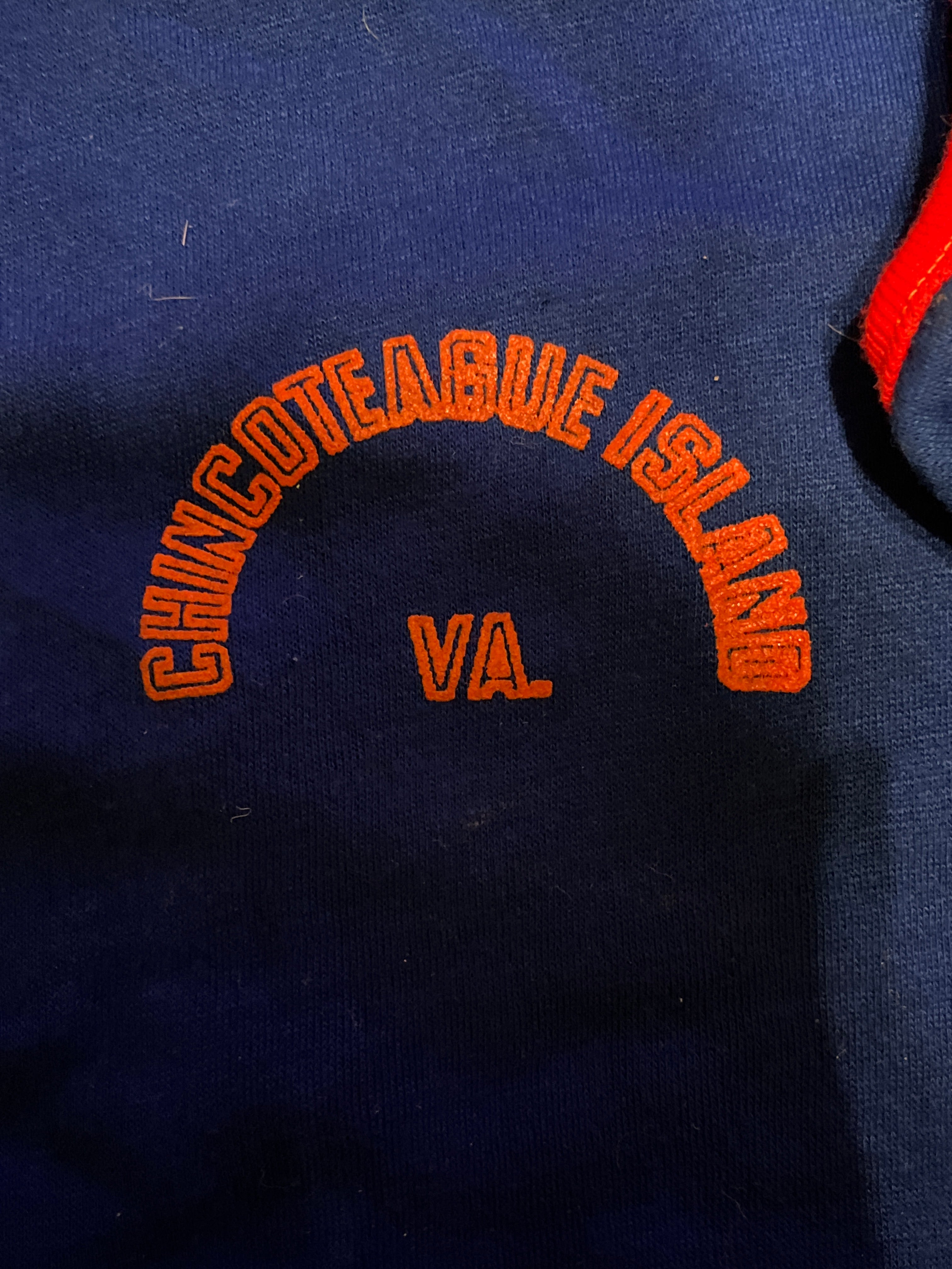 Vintage chincoteague island Virginia light sweater blue medium sportswear zz