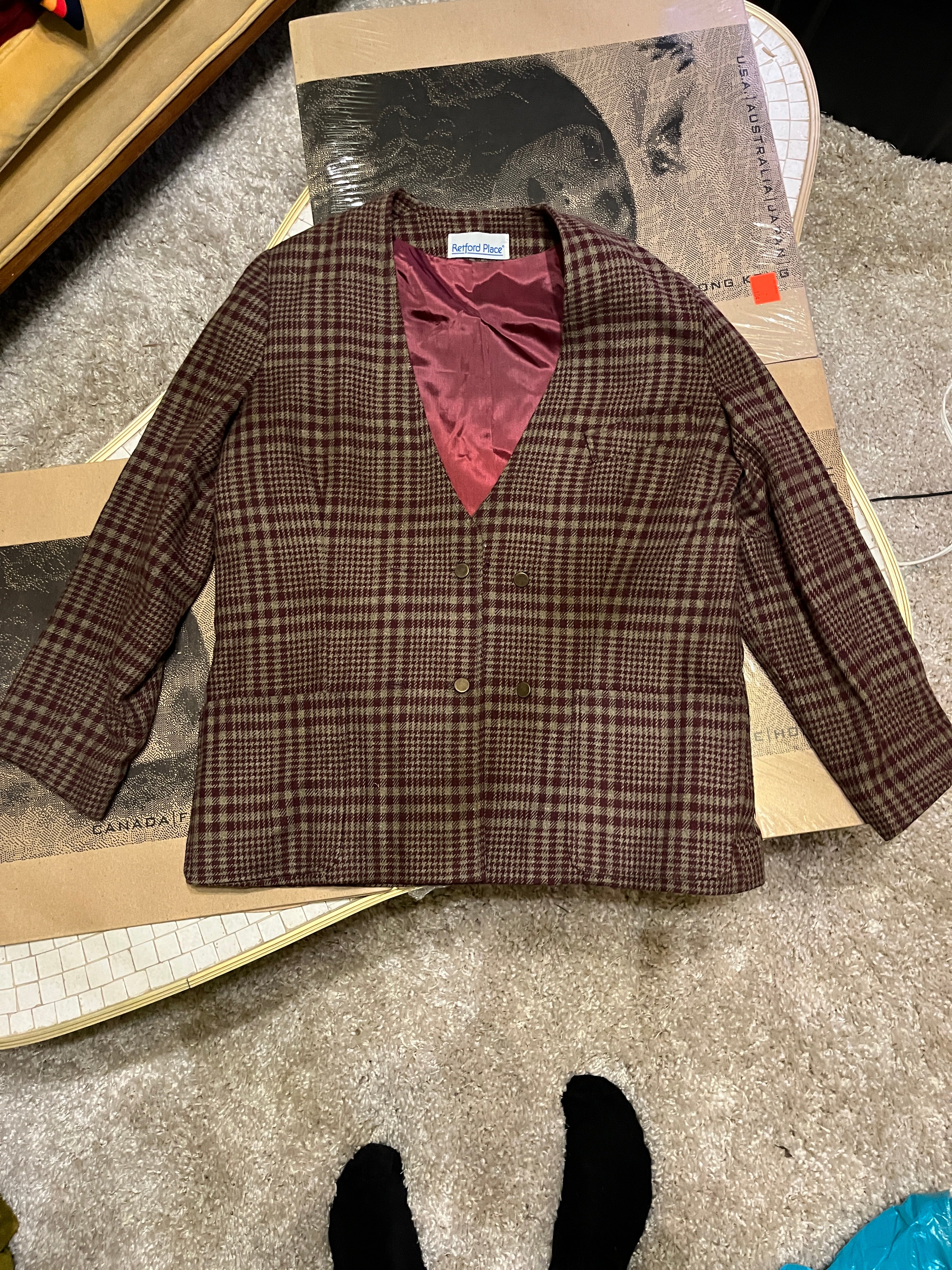 Vintage 70s/80s Retford place jacket red/grey flannel zz