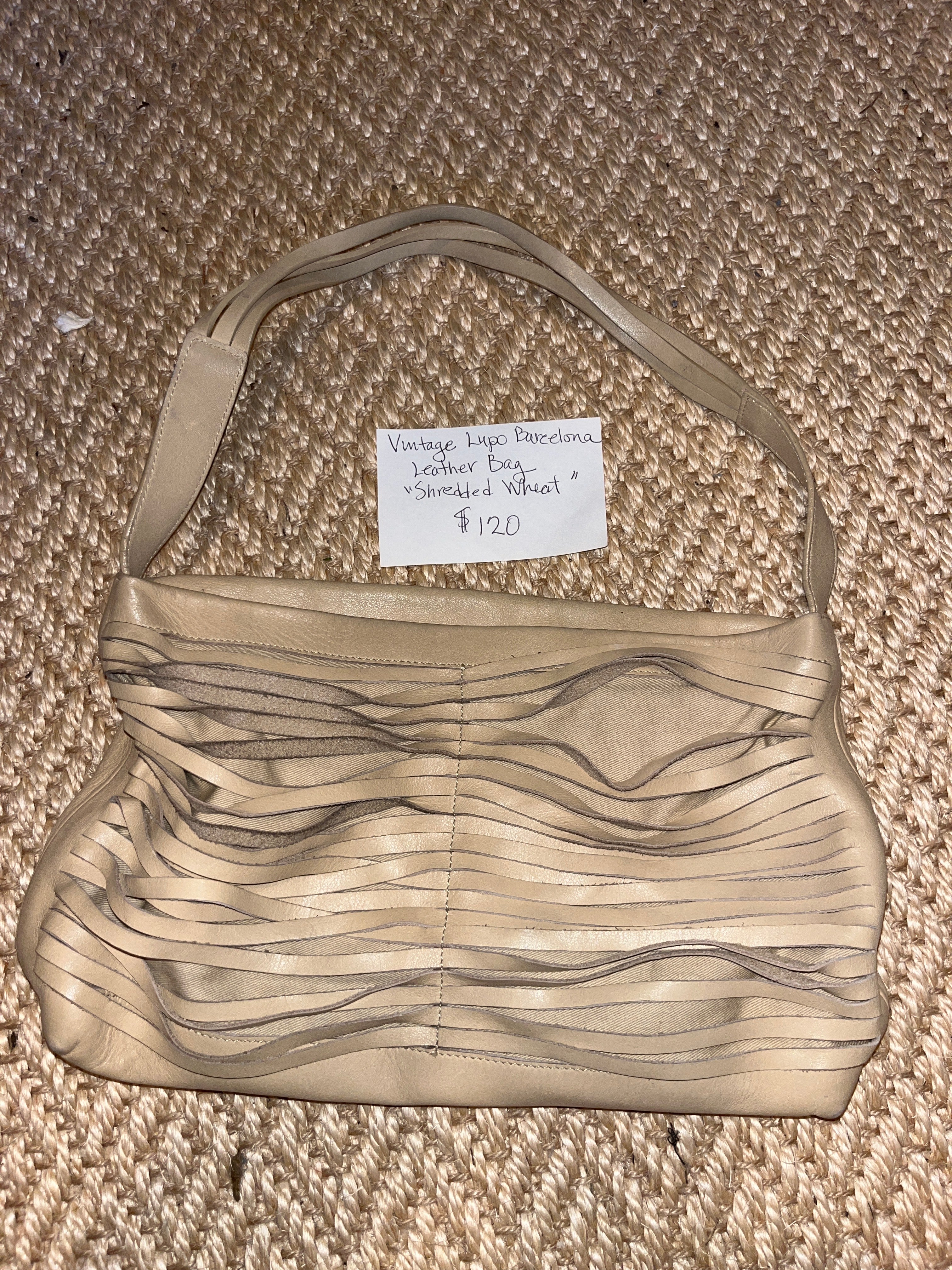 Vintage lupo Barcelona leather bag “shredded wheat” pfg