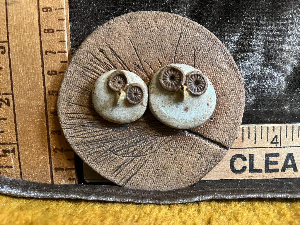 Vintage Signed Dianne Fox Studio Art Pottery Owl Wall Plaque 3.5" Mini Folk Art pf