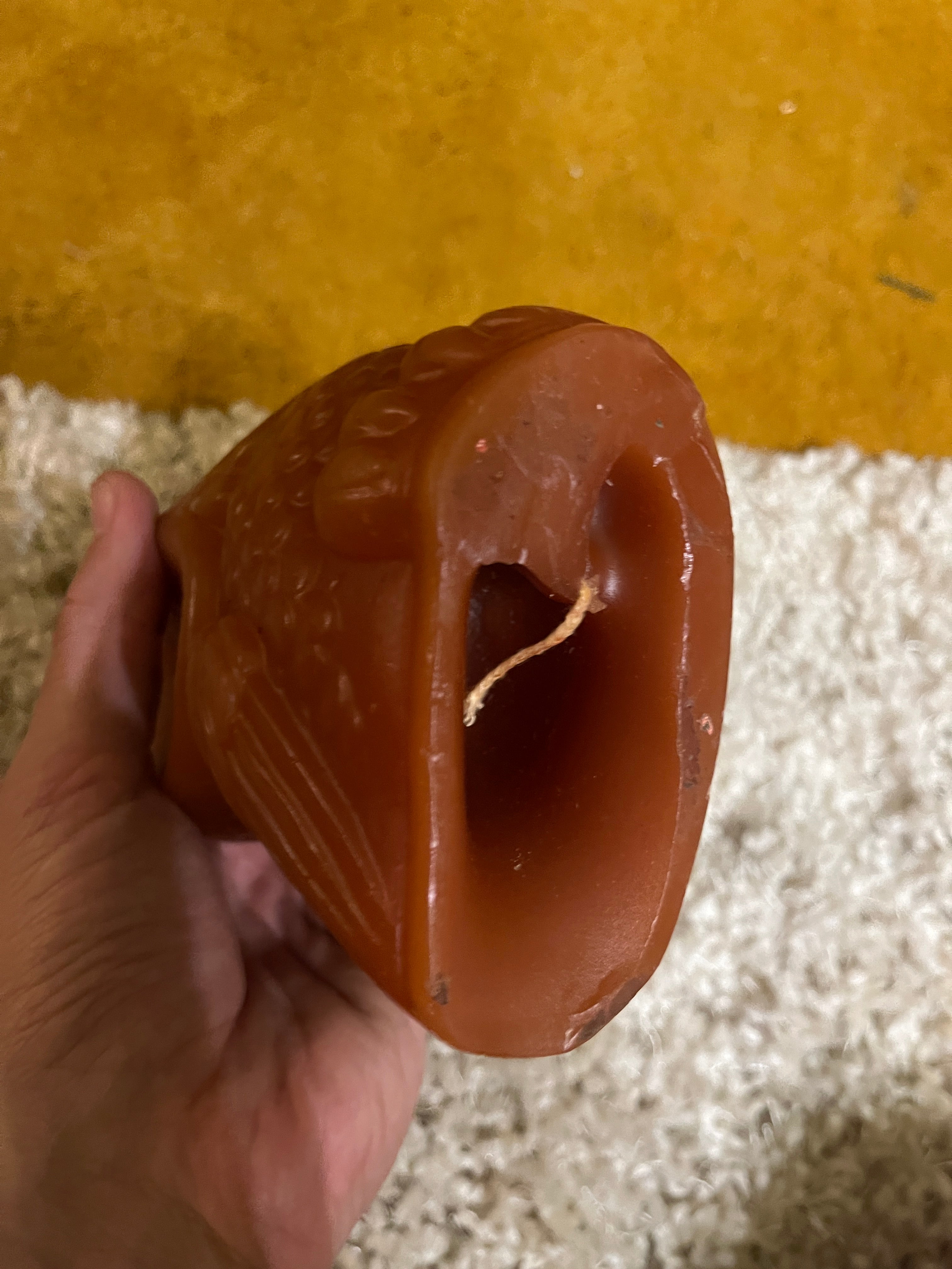 Vintage 1970s Molded Wax Owl Candle - Large 6"x4" Retro Mid Century Orange Figurine Unburned pf