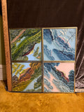 RARE Mid-Century Continuous LandscapeVintage Reverse Glass Painting Set pf