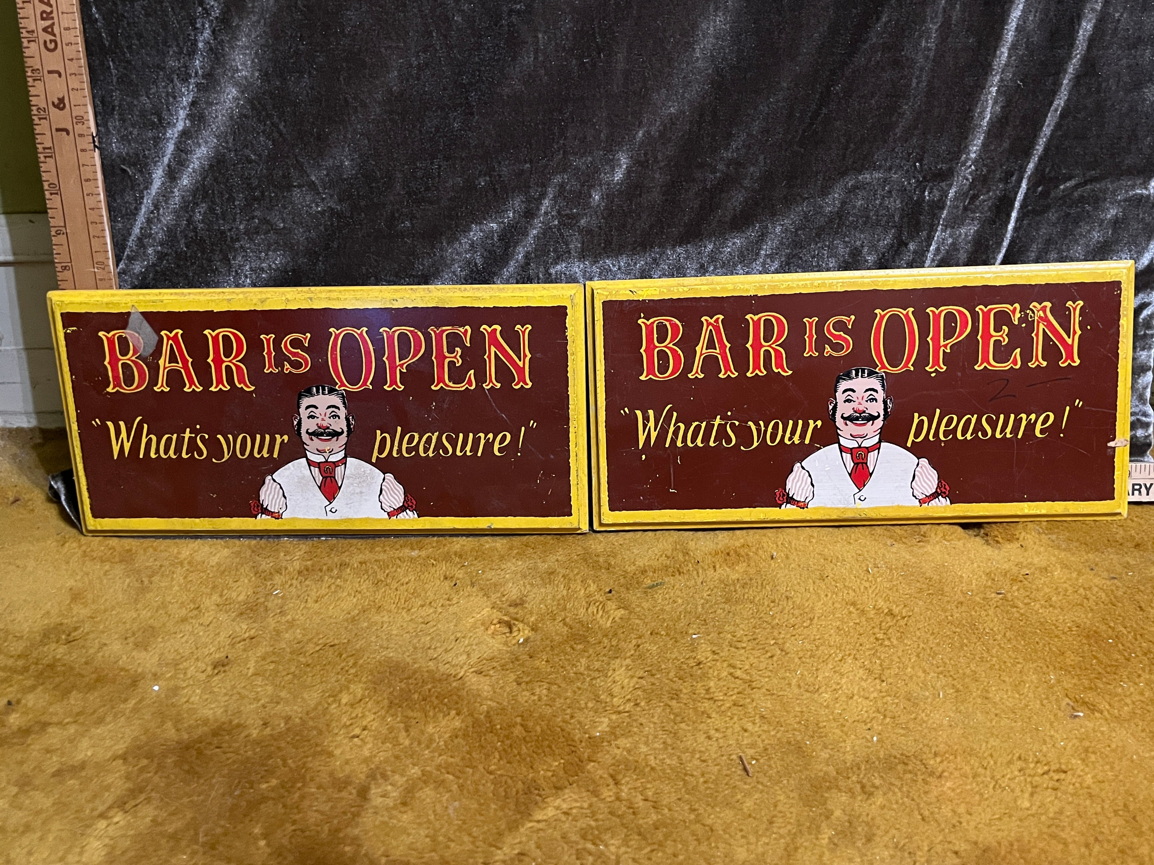 Bar is open, Barman is off duty double sided sign pf