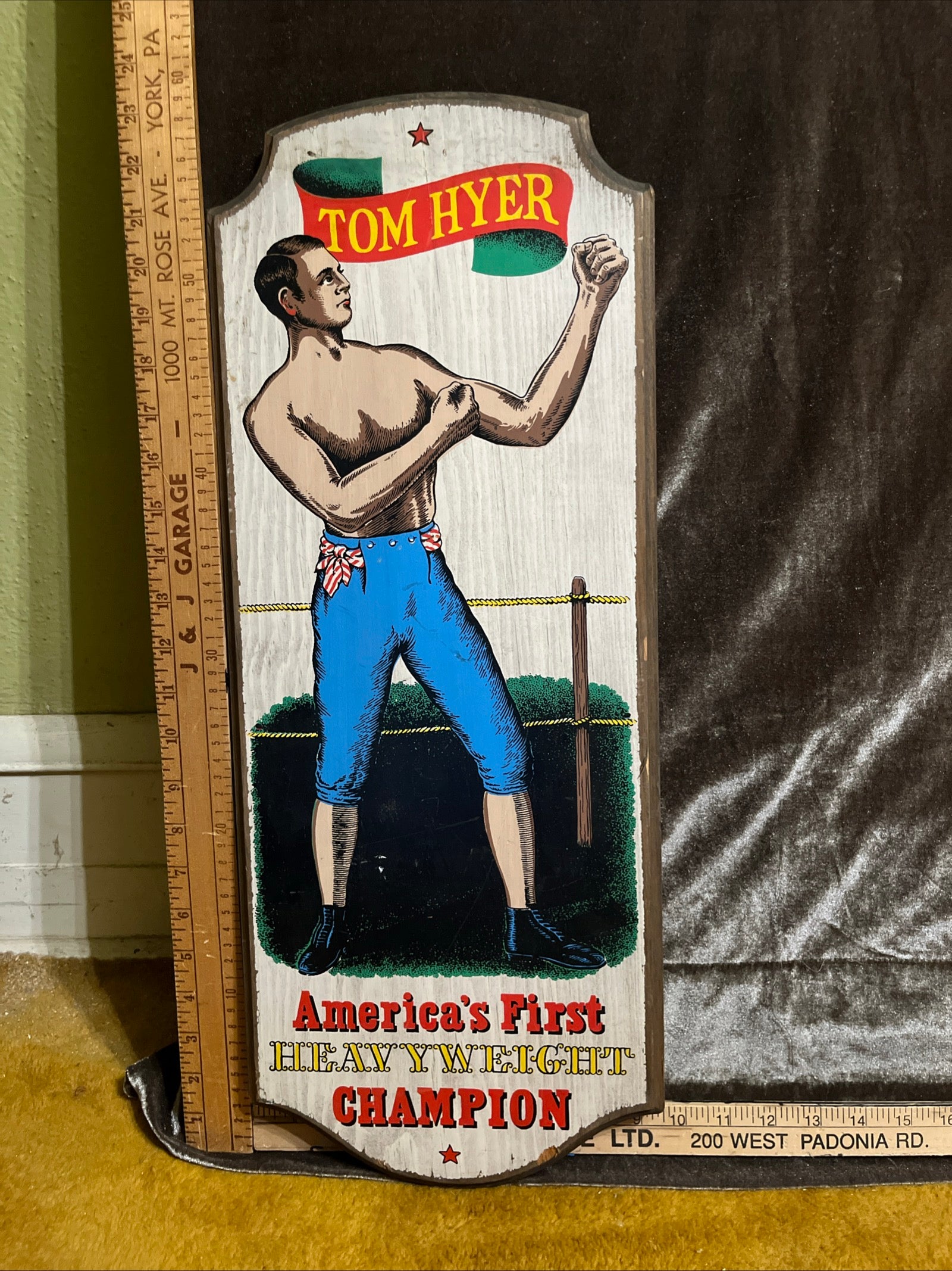 Vintage Boxing Tom Hyer Heavyweight Champion Wood Wall Art Plaque 23x10” pf