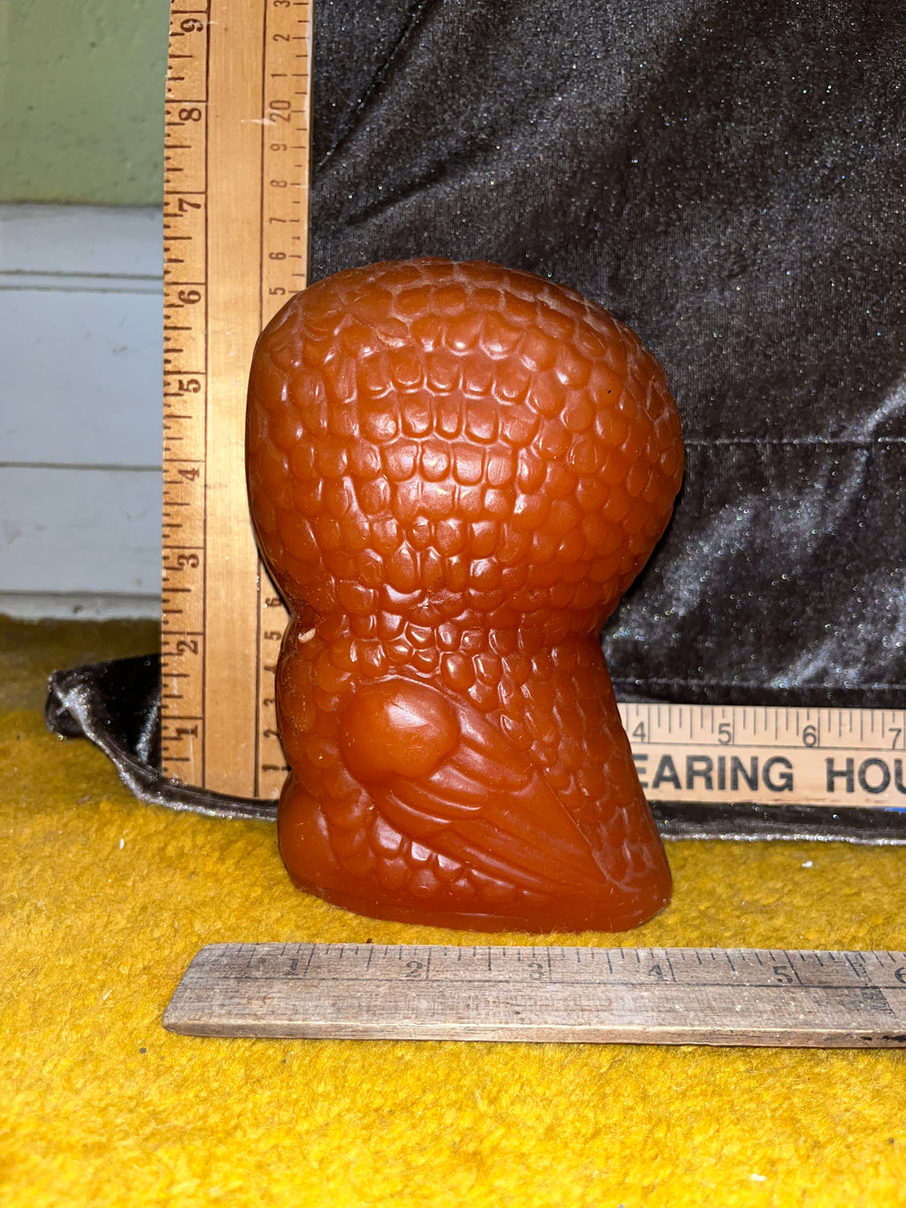Vintage 1970s Molded Wax Owl Candle - Large 6"x4" Retro Mid Century Orange Figurine Unburned pf
