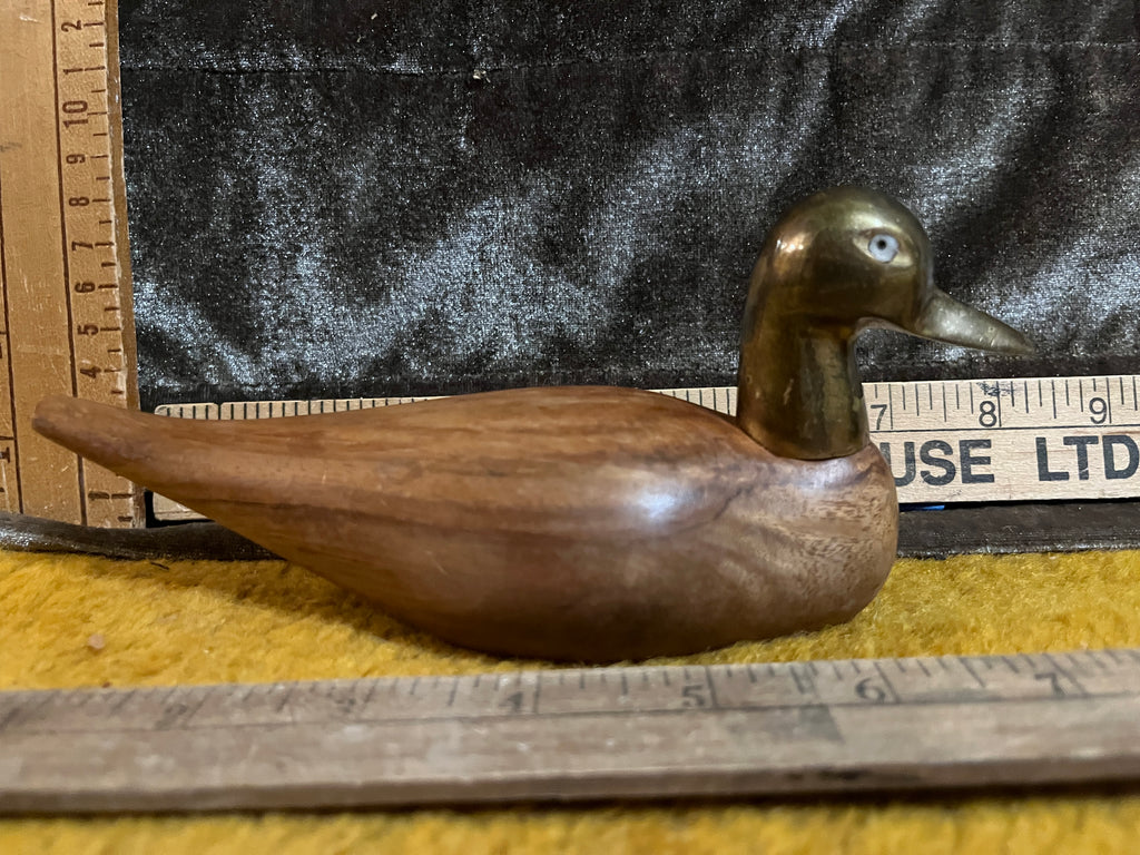 Vintage Mid-Century Style Wood & Solid Brass Duck Figurines - Pair, Made in India BR-15601. pf