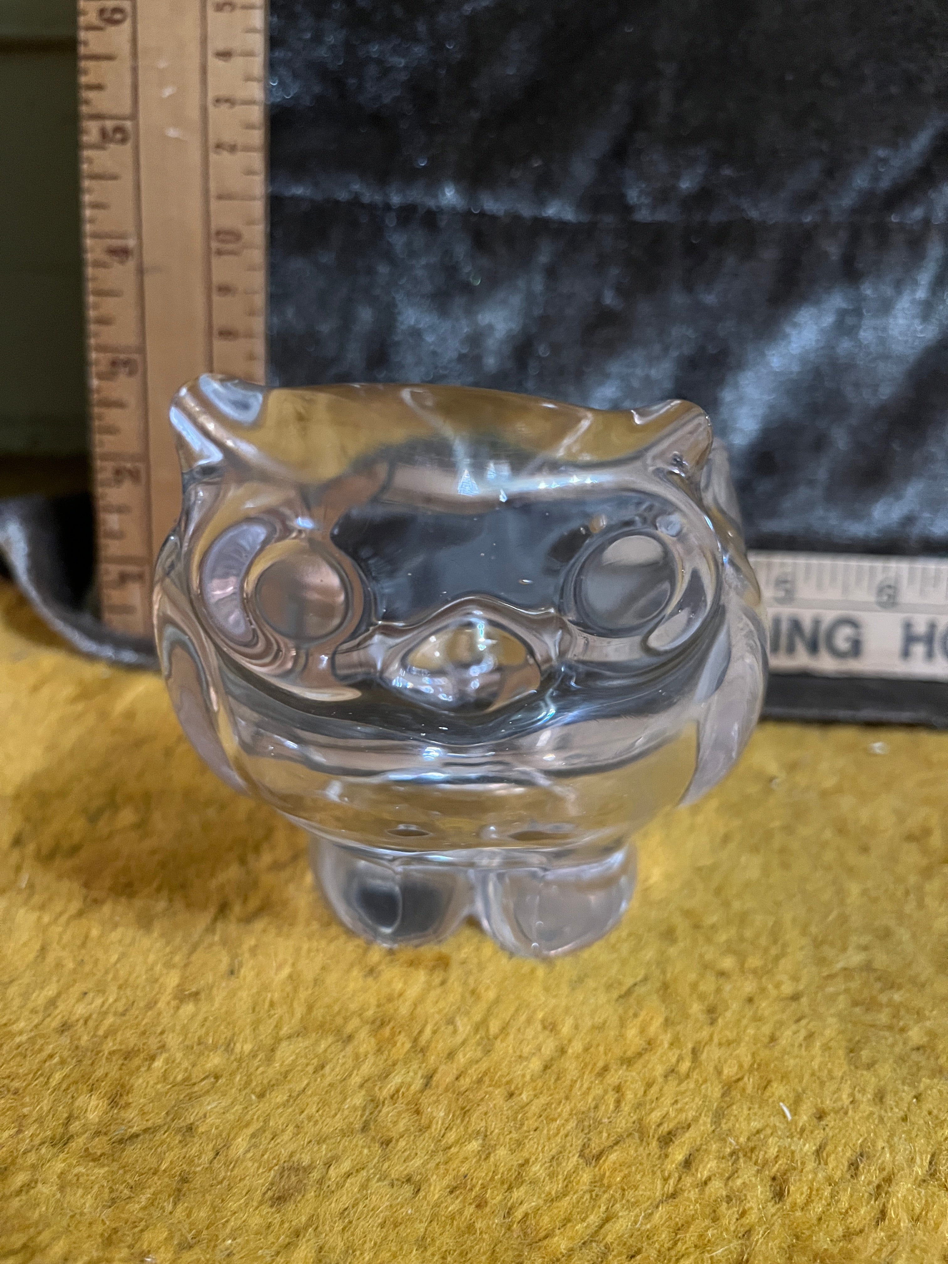 Rare Large Vintage MCM Sasaki Japan Crystal Owl Dish Figurine Bowl Paperweight 6” pf