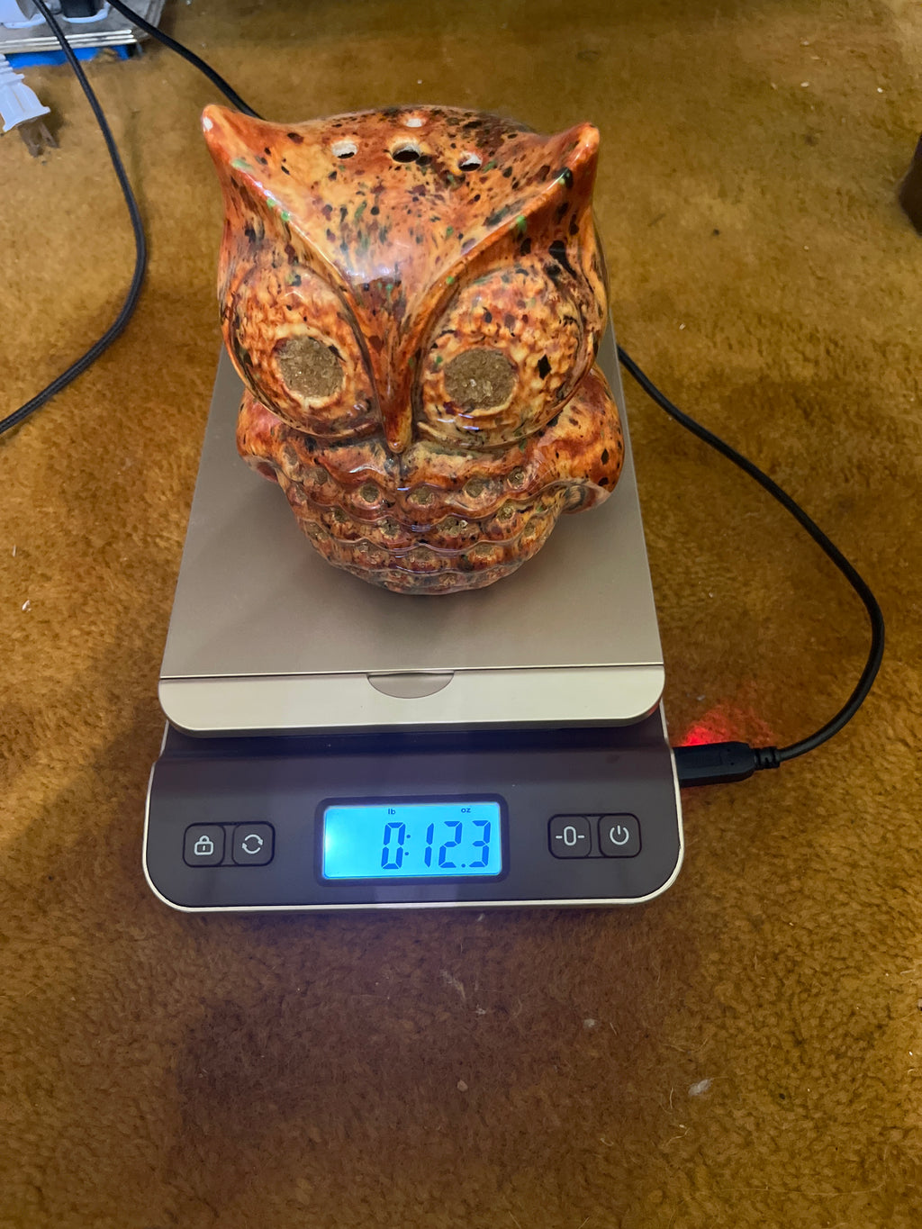 Vintage 1970s Ceramic Owl Incense Burner - Retro Drip Glaze & Crushed Glass Eyes (5"x4") pf