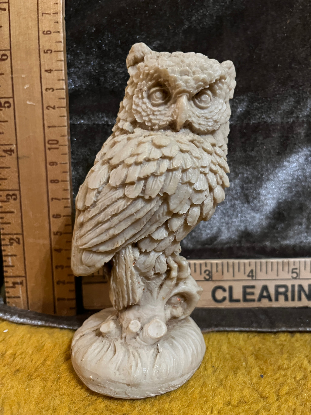 Vintage Antique Cream Alabaster Owl Figurine 5.5” – Mid Century Italian Resin Stone Statue (Beige/Ivory Variant) pf
