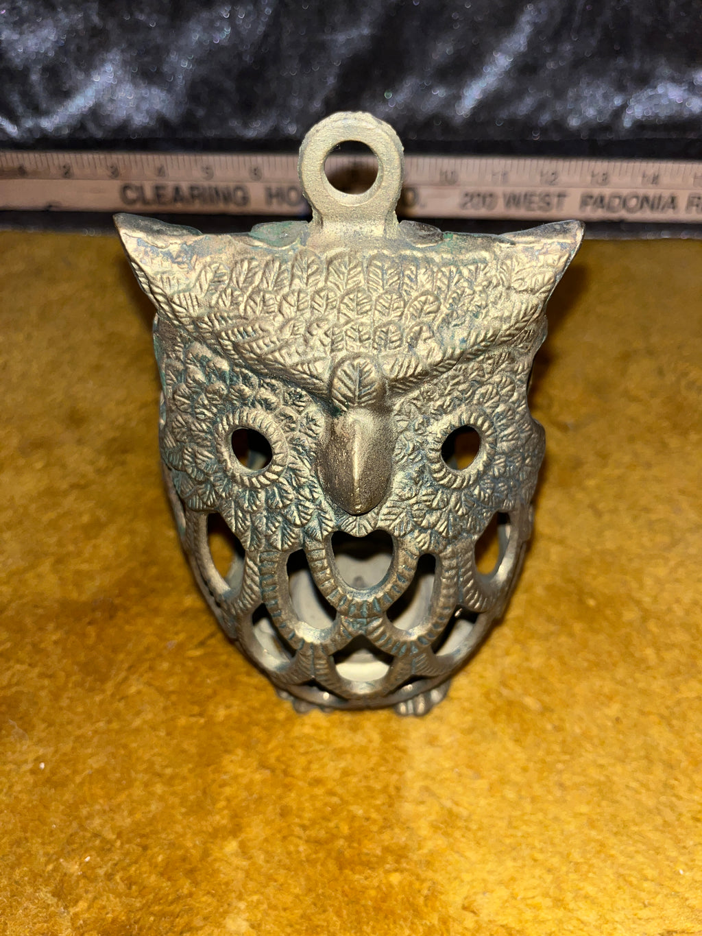 Vintage Mid-Century Brass/Cast Metal Owl Candle Lantern 6x4 inches pf