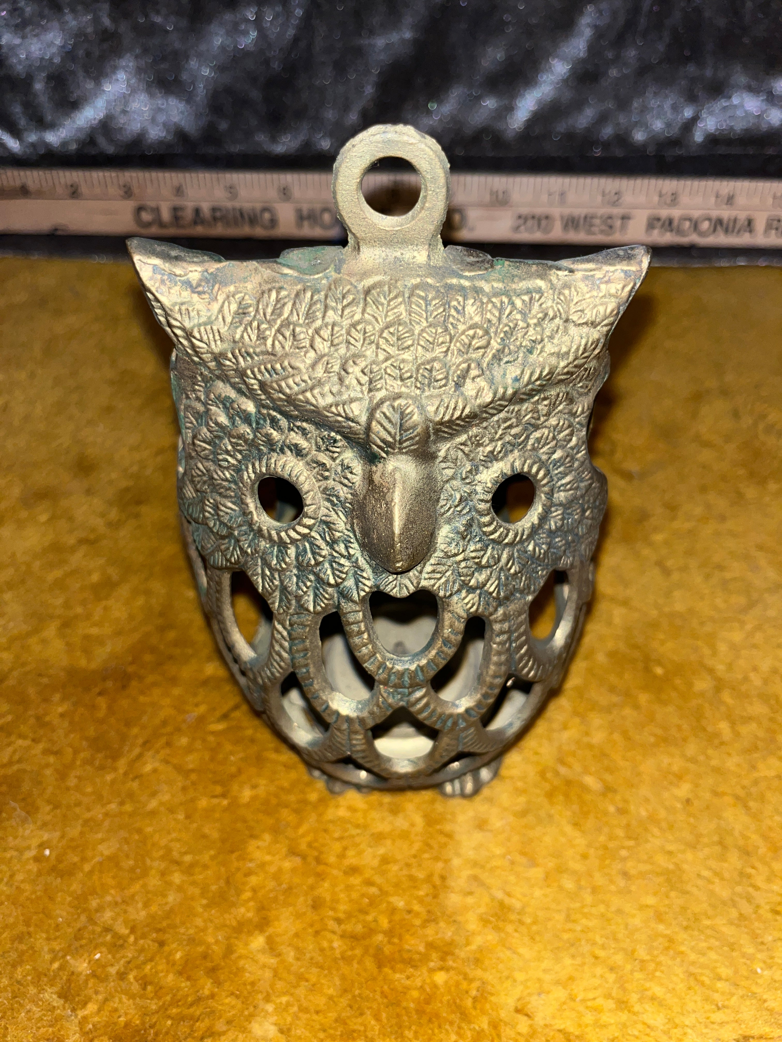Vintage Mid-Century Brass/Cast Metal Owl Candle Lantern 6x4 inches pf