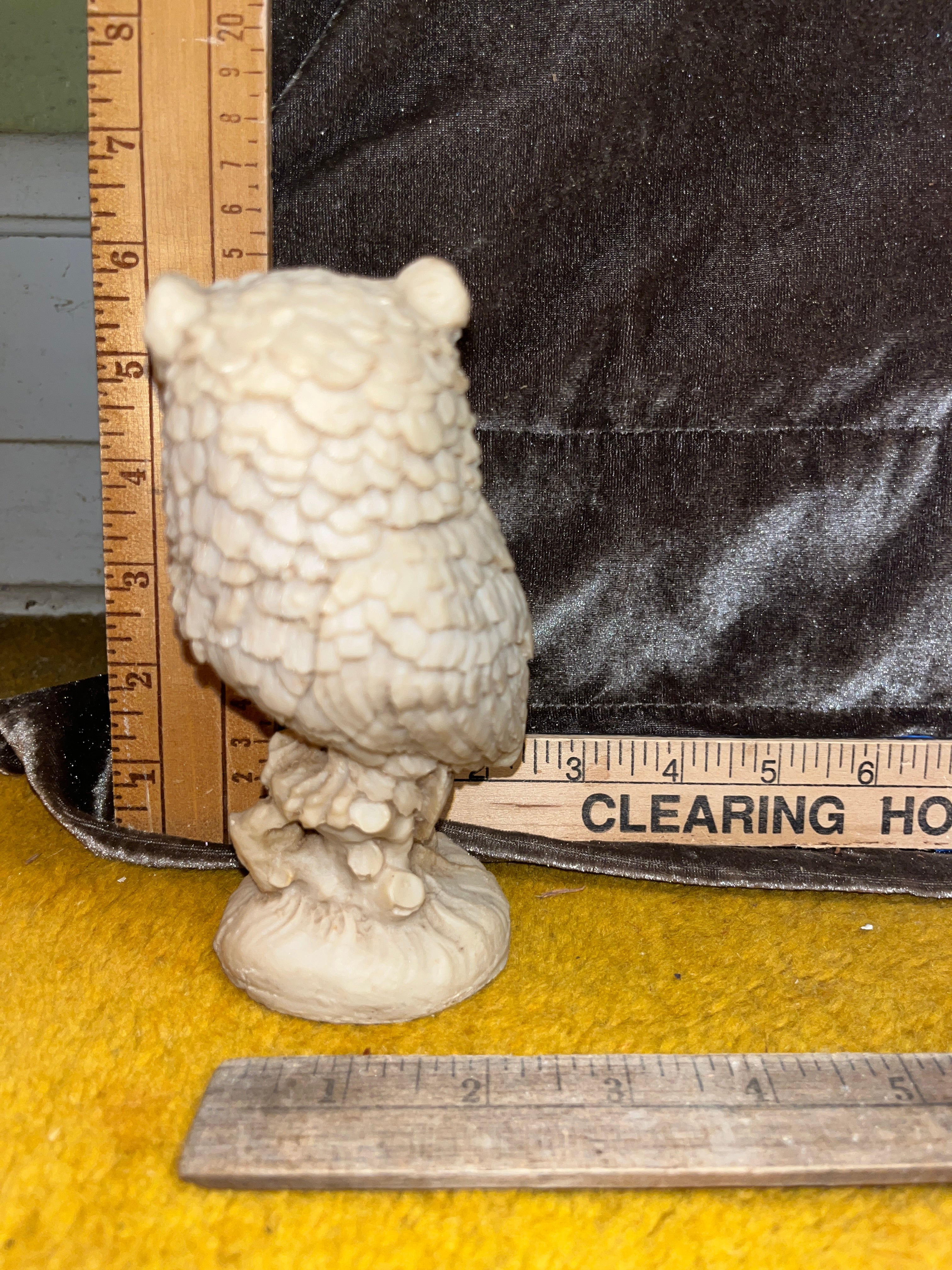 Vintage Antique Cream Alabaster Owl Figurine 5.5” – Mid Century Italian Resin Stone Statue (Beige/Ivory Variant) pf