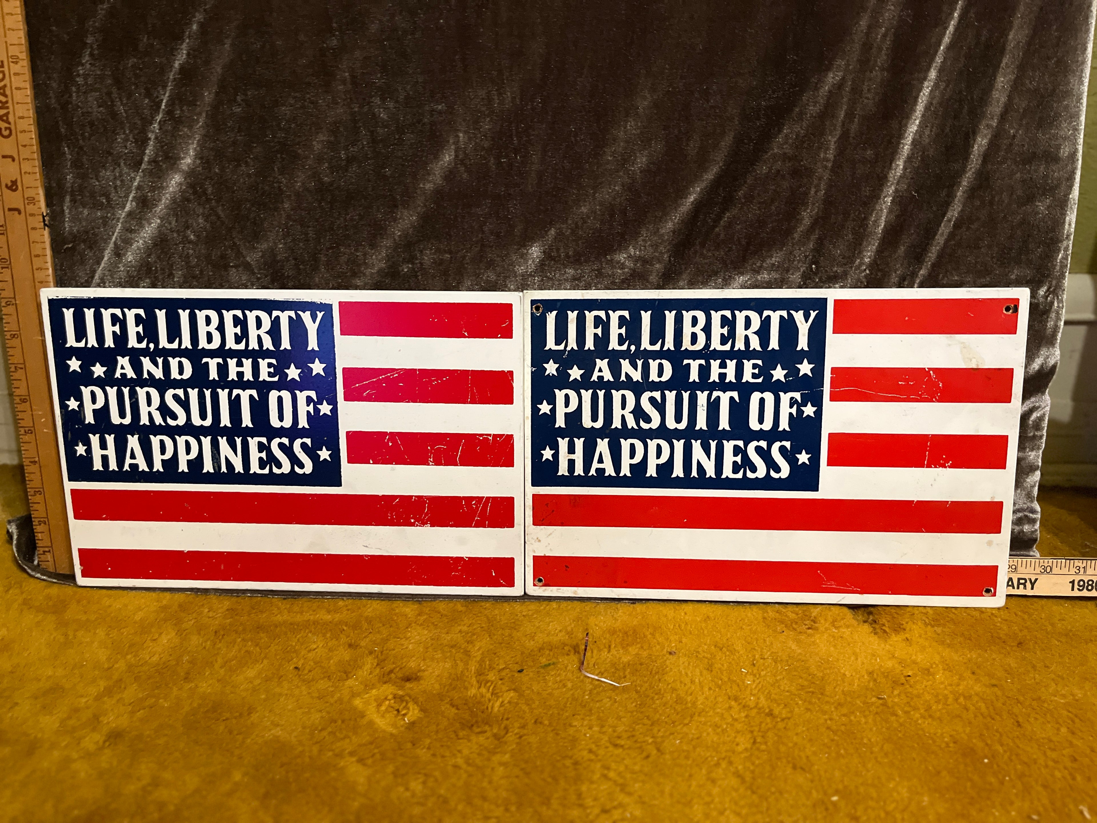 1970s Yorkcraft Life liberty and the pursuit of happiness sign pf