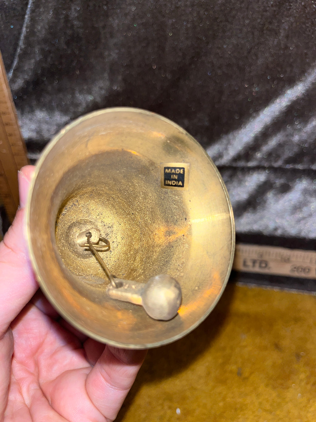 Vintage Solid Brass Owl Hand Bell – Made in India (C. 1960s) pf