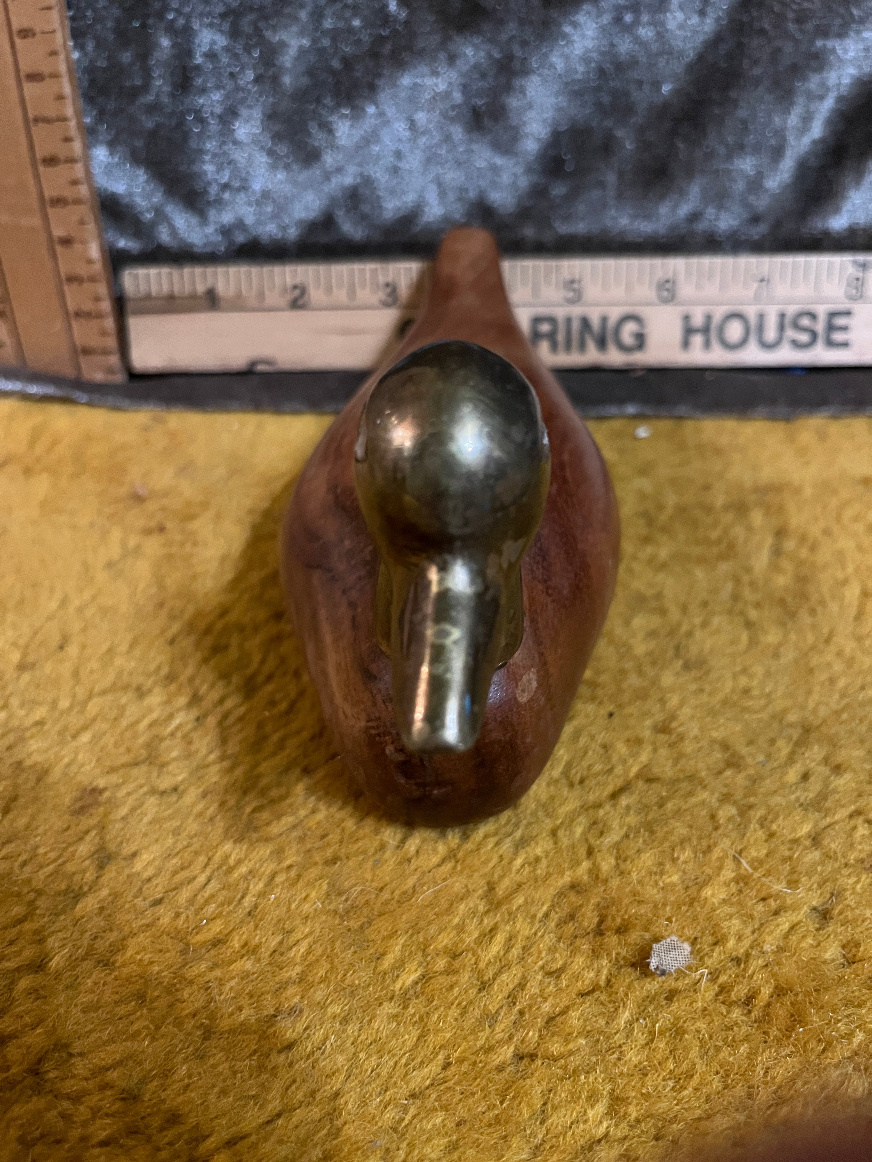 Vintage Mid-Century Style Wood & Solid Brass Duck Figurines - Pair, Made in India BR-15601. pf