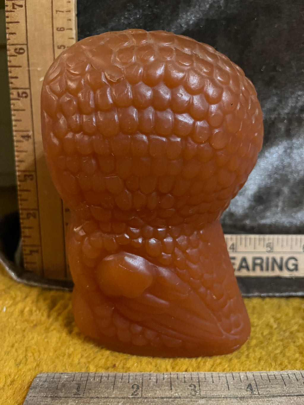 Vintage 1970s Molded Wax Owl Candle - Large 6"x4" Retro Mid Century Orange Figurine Unburned pf