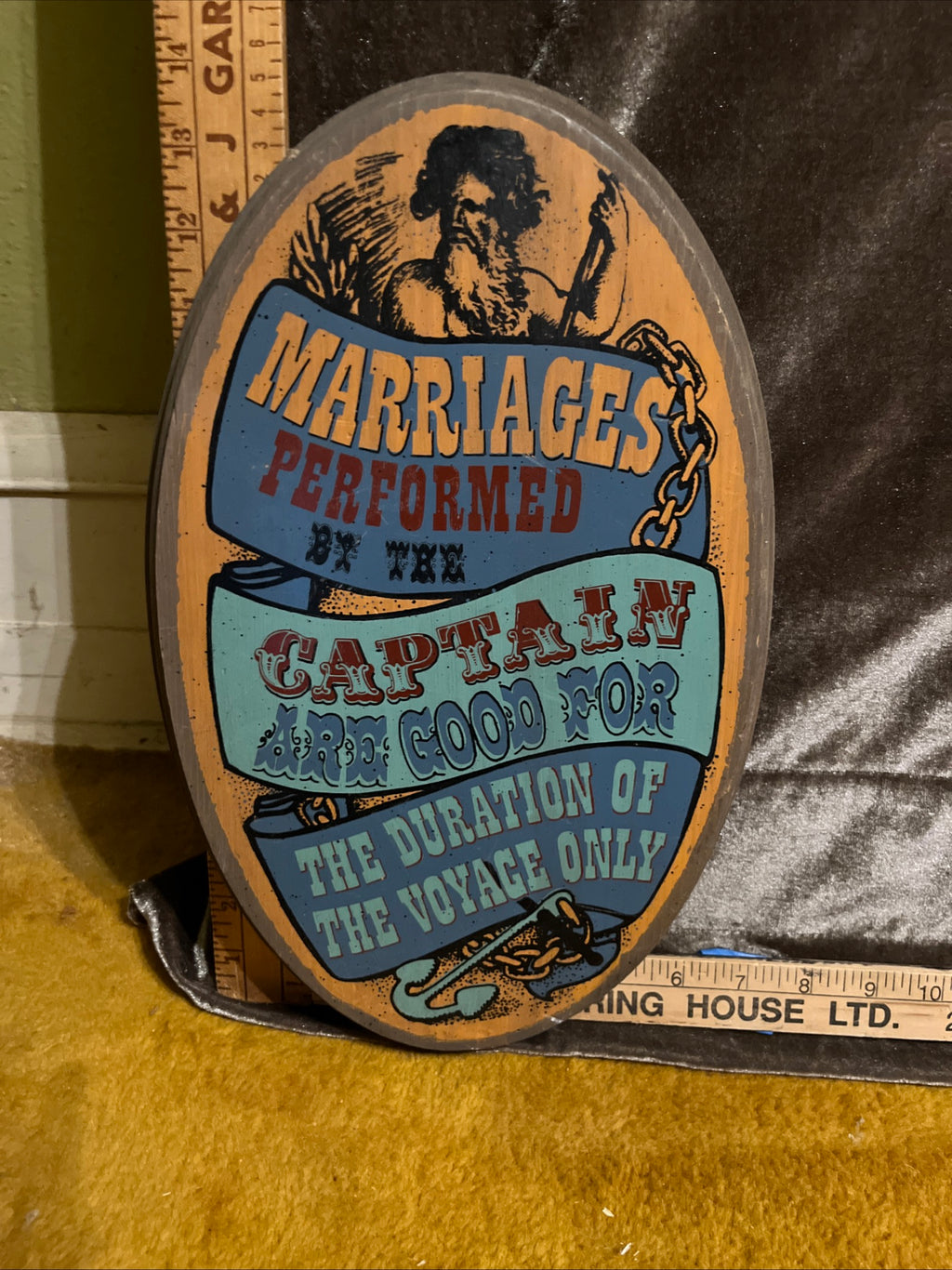 1972 Marriages Performed by Captain Good on this Voyage only Wood sign pf