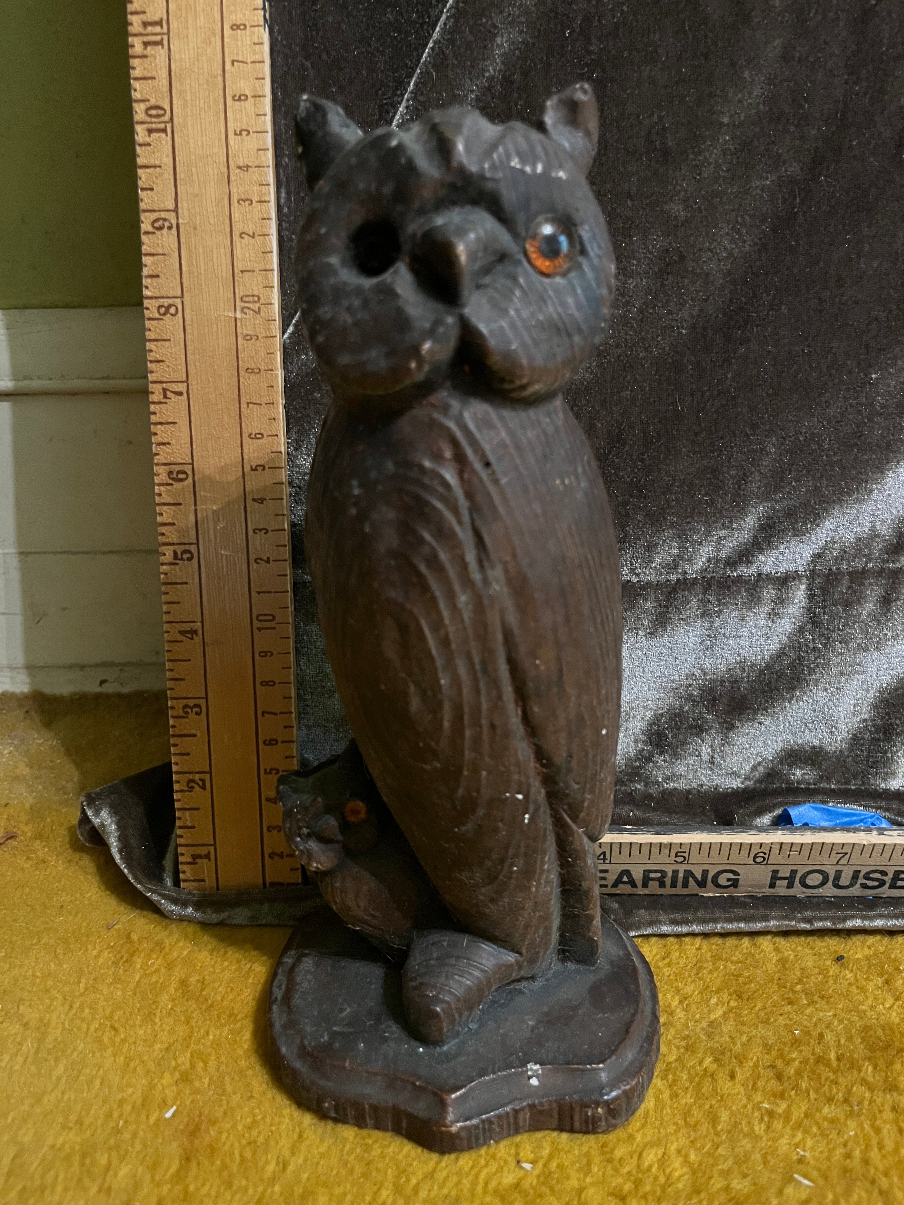 Vintage 10” Hand-Carved Wooden Owl Figurine – Mid-Century Modern (10" x 3.5") pf