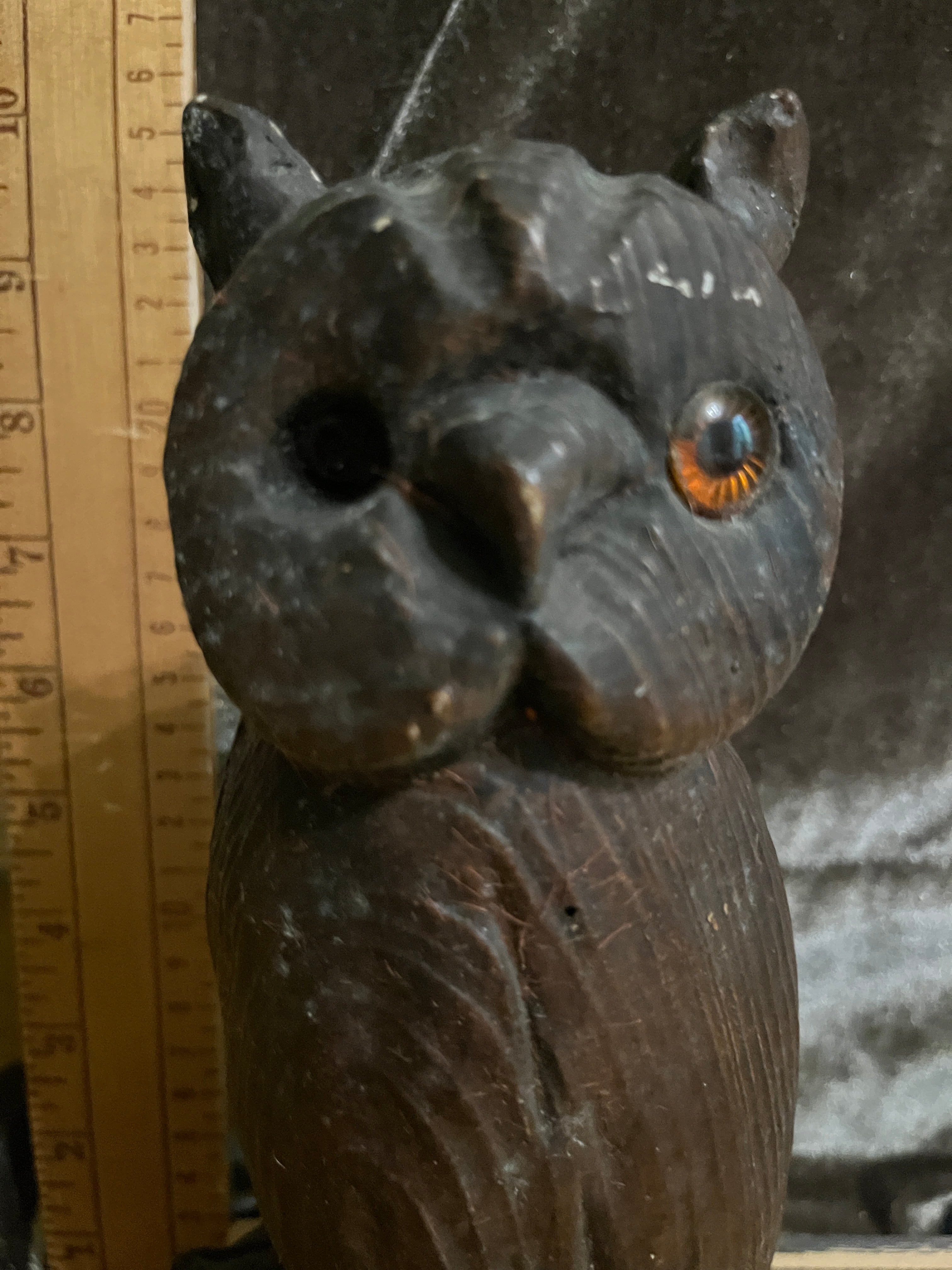 Vintage 10” Hand-Carved Wooden Owl Figurine – Mid-Century Modern (10" x 3.5") pf
