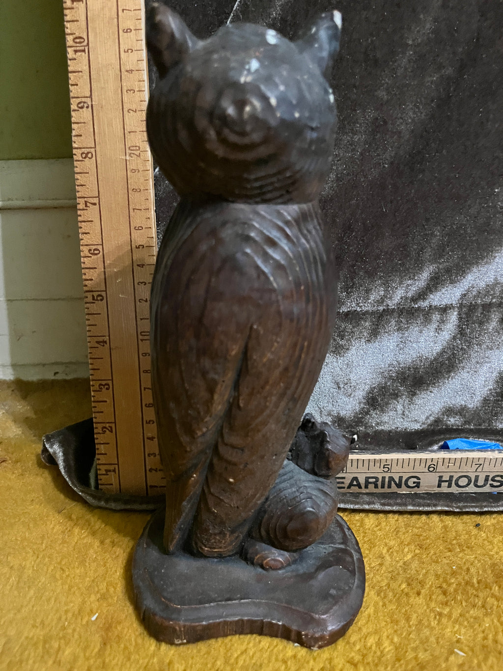 Vintage 10” Hand-Carved Wooden Owl Figurine – Mid-Century Modern (10" x 3.5") pf