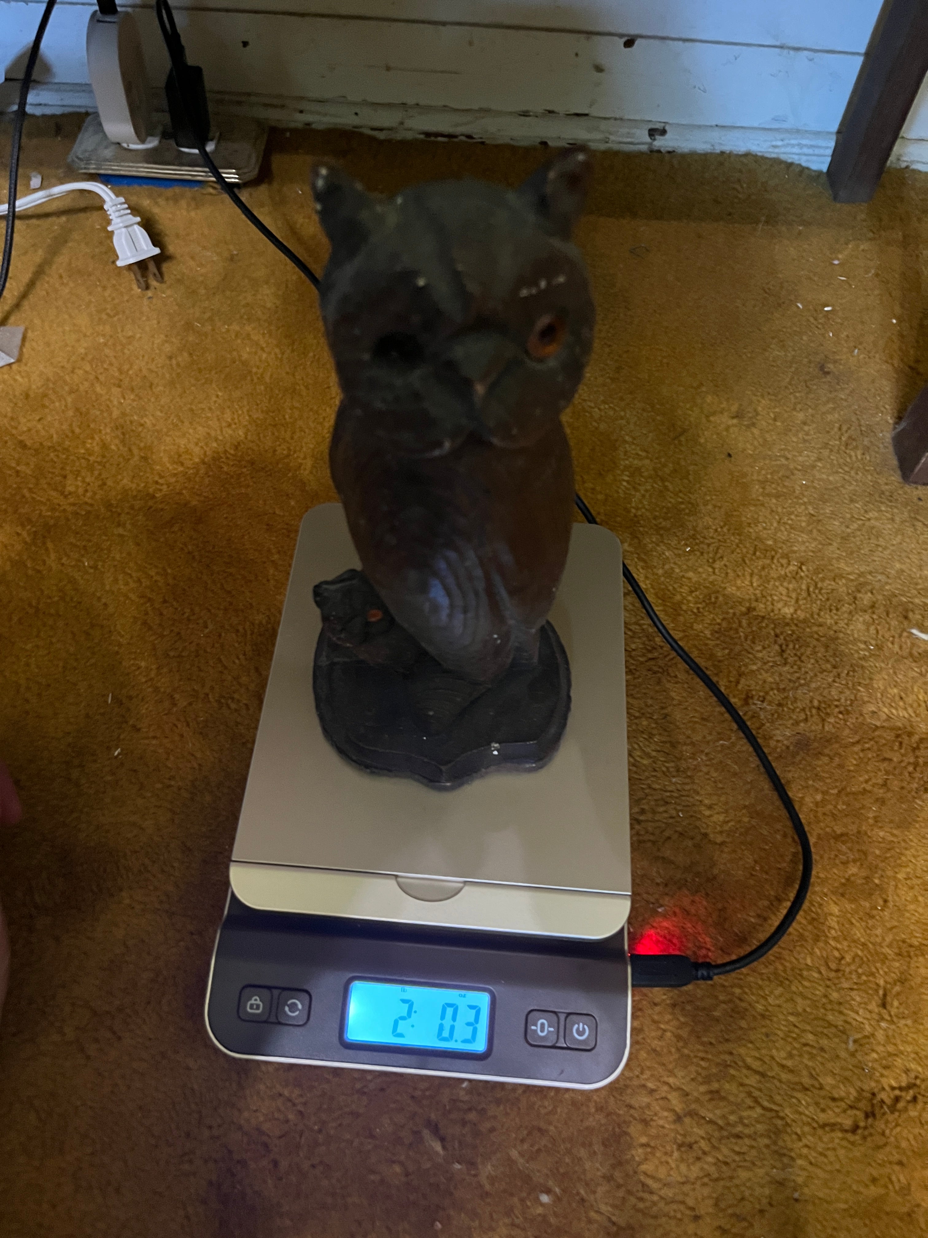 Vintage 10” Hand-Carved Wooden Owl Figurine – Mid-Century Modern (10" x 3.5") pf
