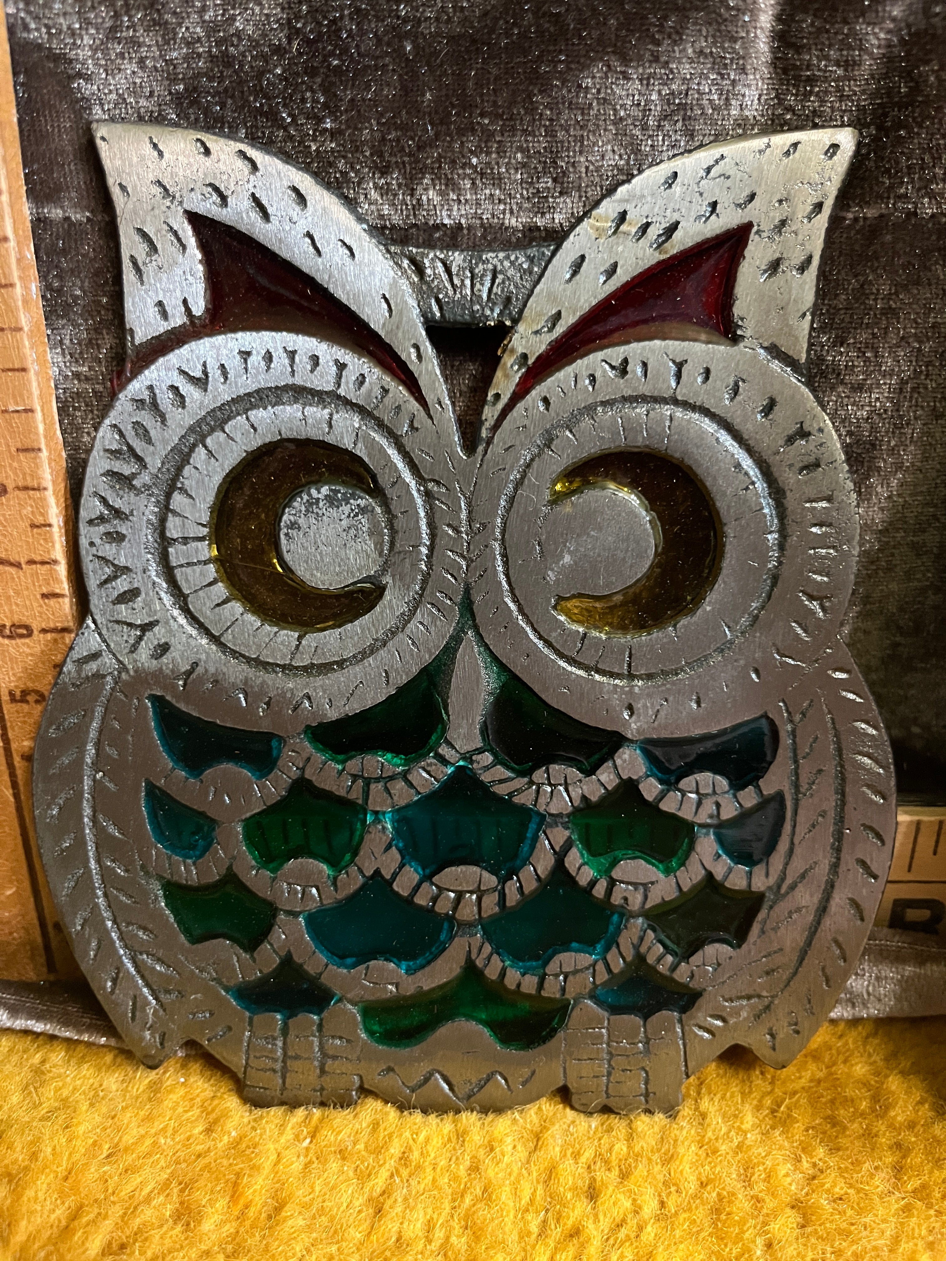 DEADSTOCK Vintage 1973 "Tiffany-Style" Cast Iron Owl Trivet – UNOPENED in Original Box! Pf