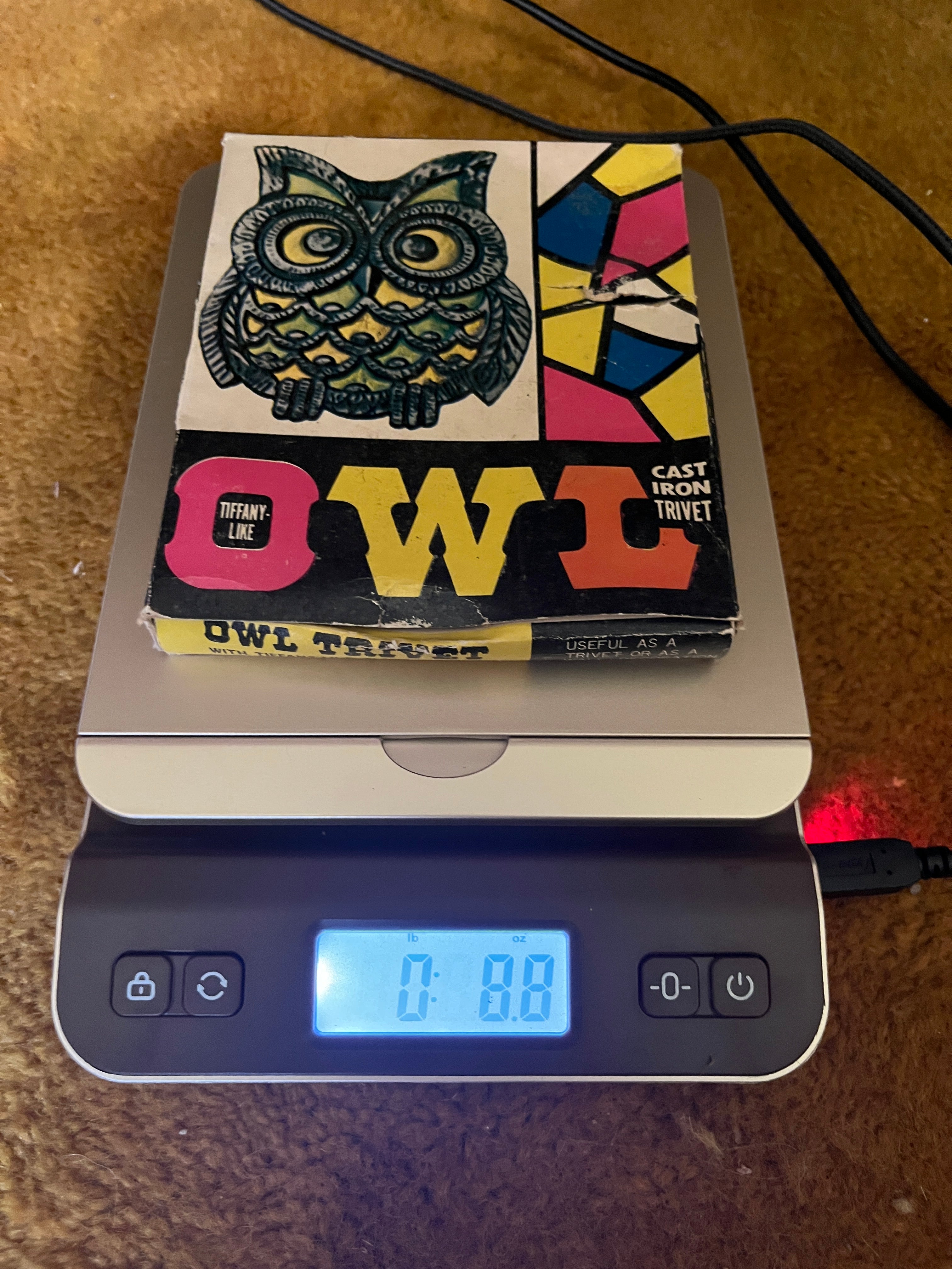 DEADSTOCK Vintage 1973 "Tiffany-Style" Cast Iron Owl Trivet – UNOPENED in Original Box! Pf