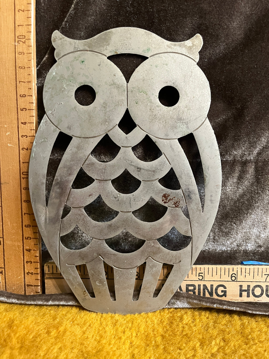 Vintage FB Rogers Silver-Tone Owl Trivet / Wall Art 8.5x5 inches pf