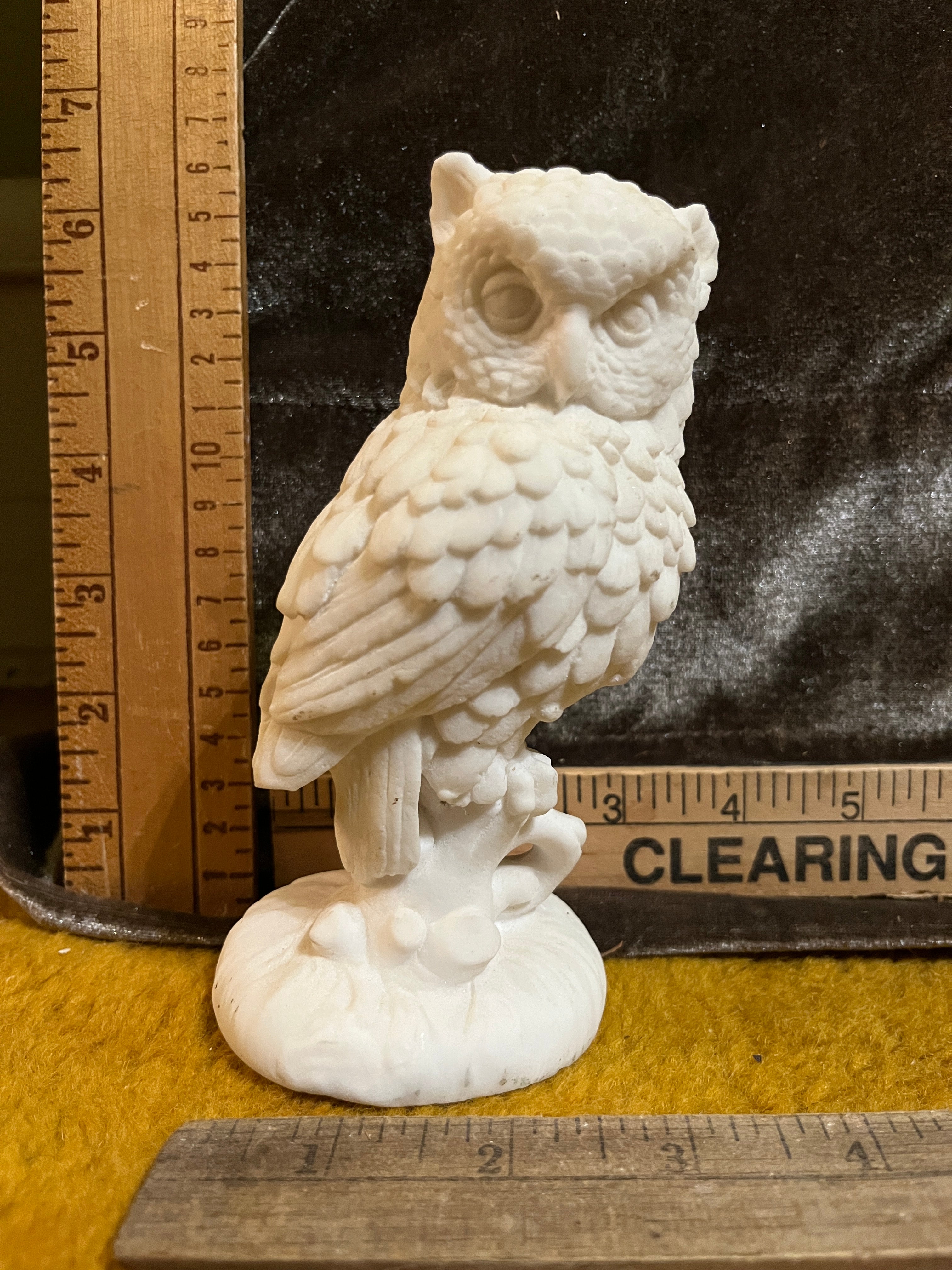 Vintage Italian Alabaster Owl Figurine 5.5” – Mid Century White Marble Resin Sculpture Made in Italy pf