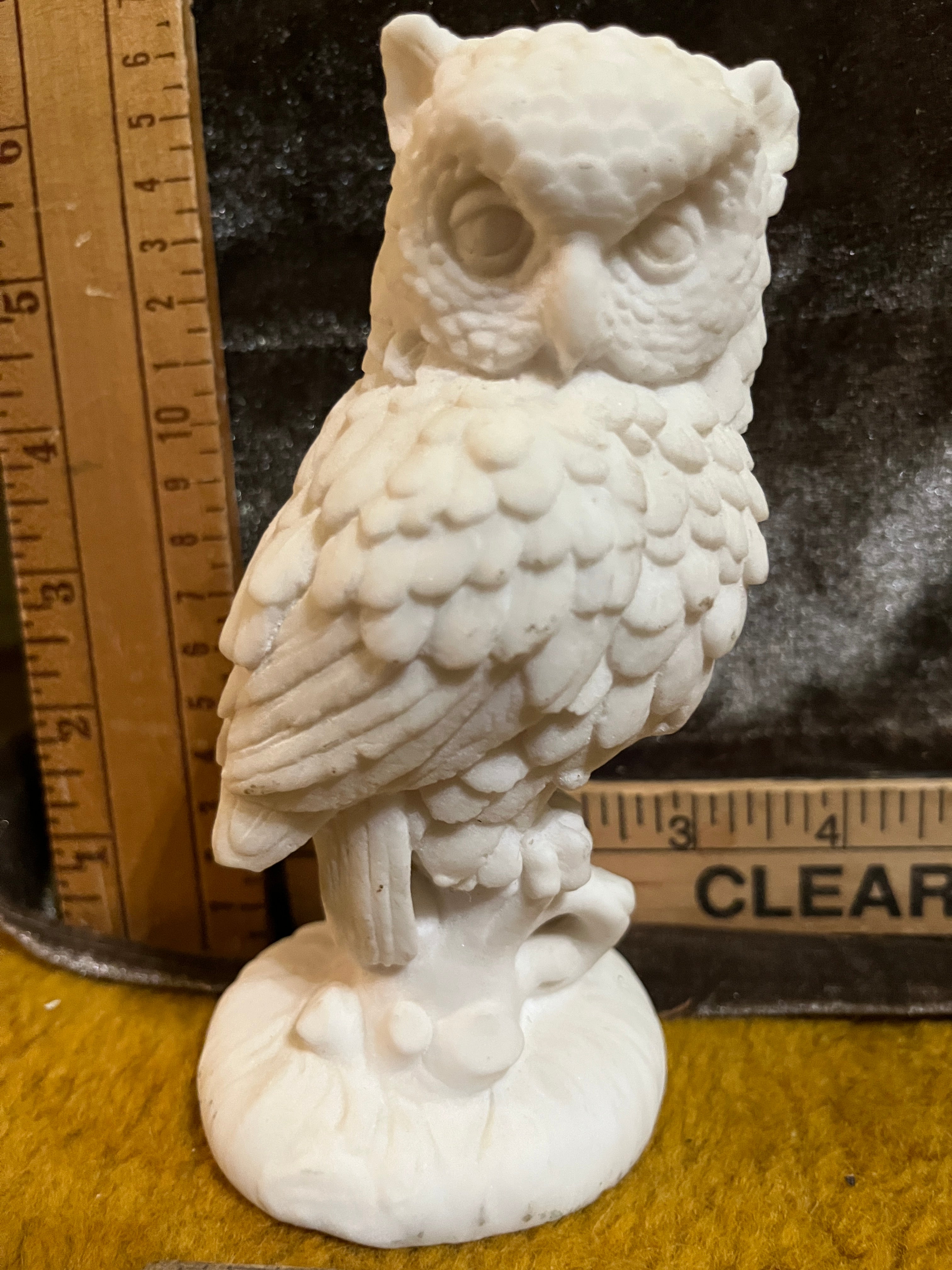 Vintage Italian Alabaster Owl Figurine 5.5” – Mid Century White Marble Resin Sculpture Made in Italy pf