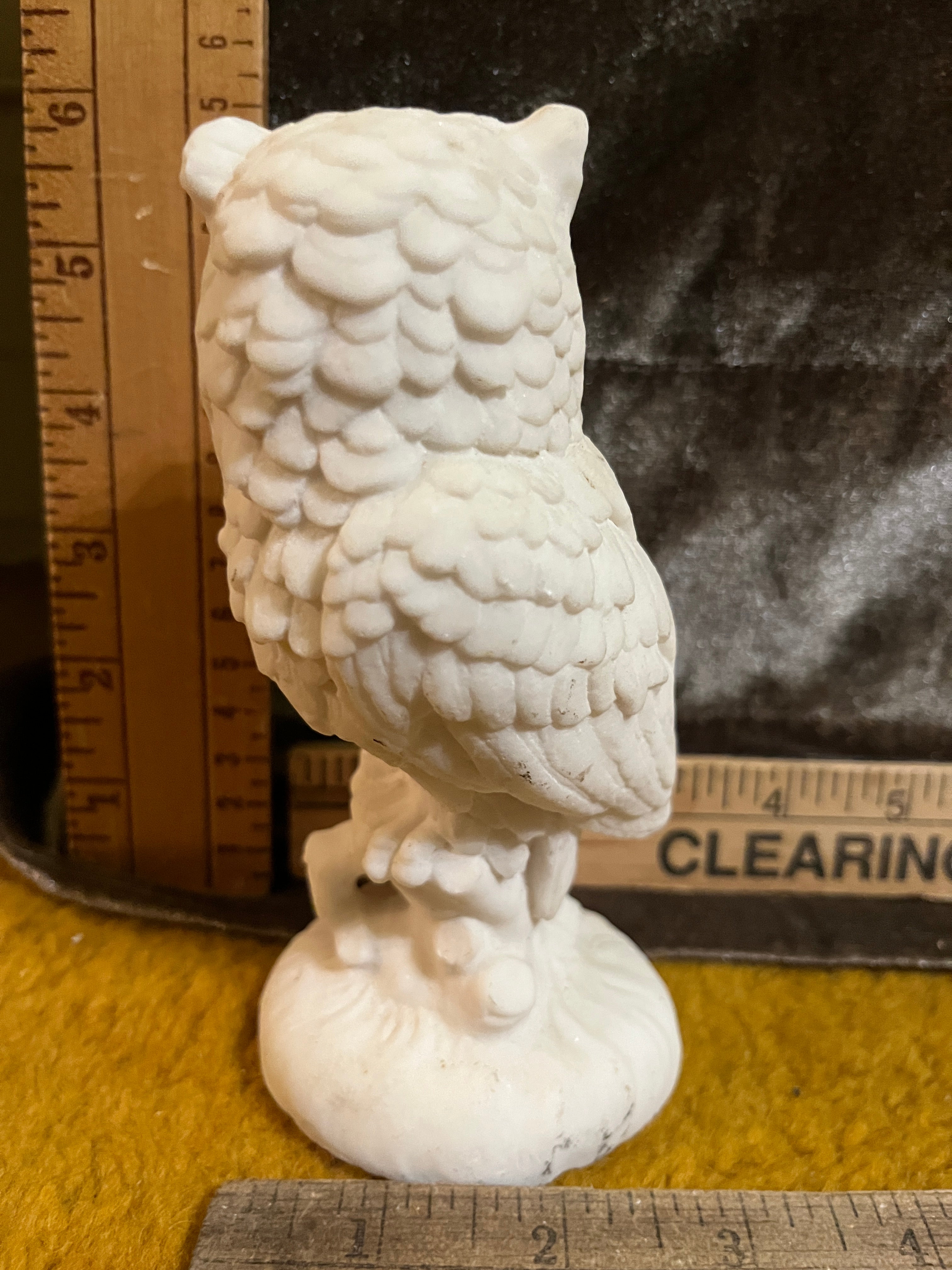 Vintage Italian Alabaster Owl Figurine 5.5” – Mid Century White Marble Resin Sculpture Made in Italy pf