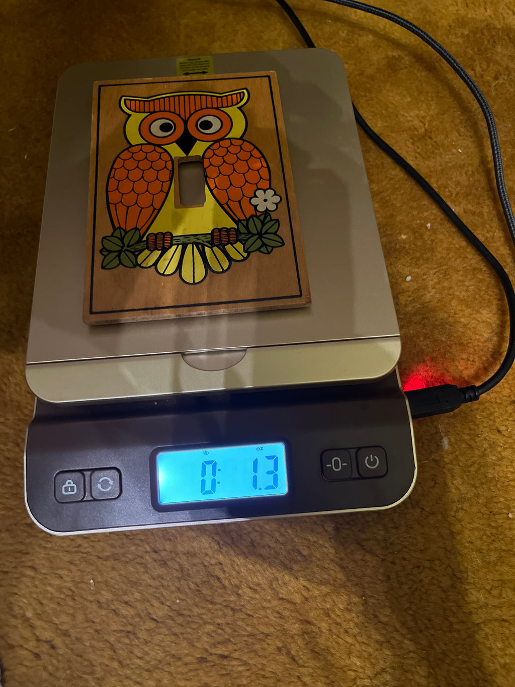 Vintage 1970s MCM Wooden Owl Light Switch Plate Cover – Retro Orange & Yellow pf